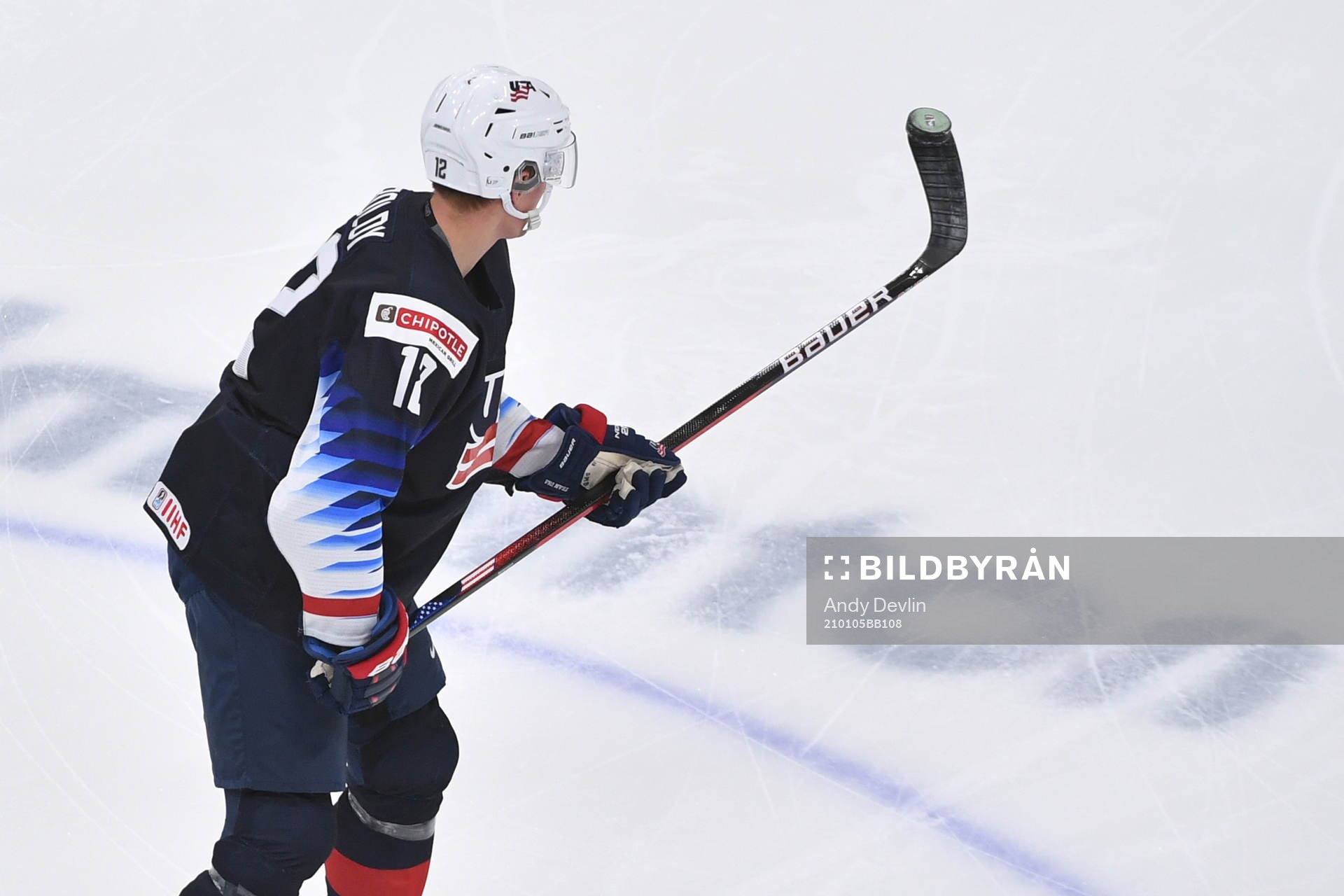 Matthew Boldy of Team USA catches a puck
