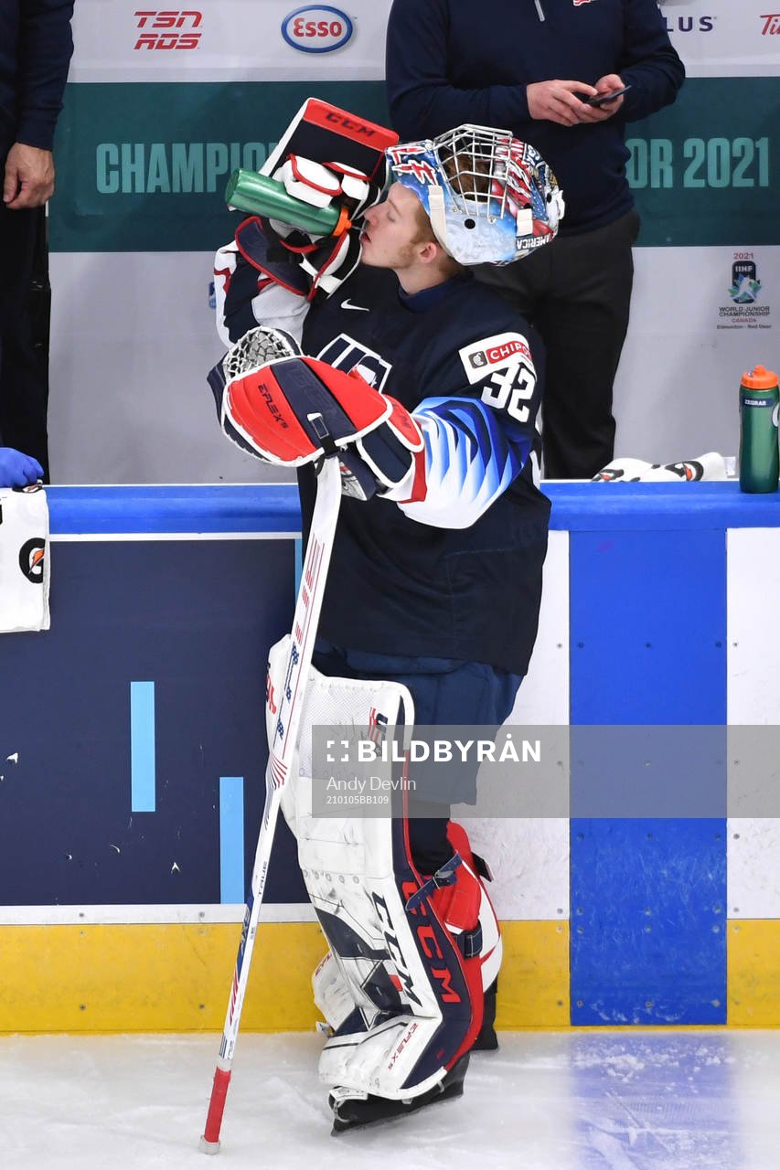 Dustin Wolf of USA takes a water break