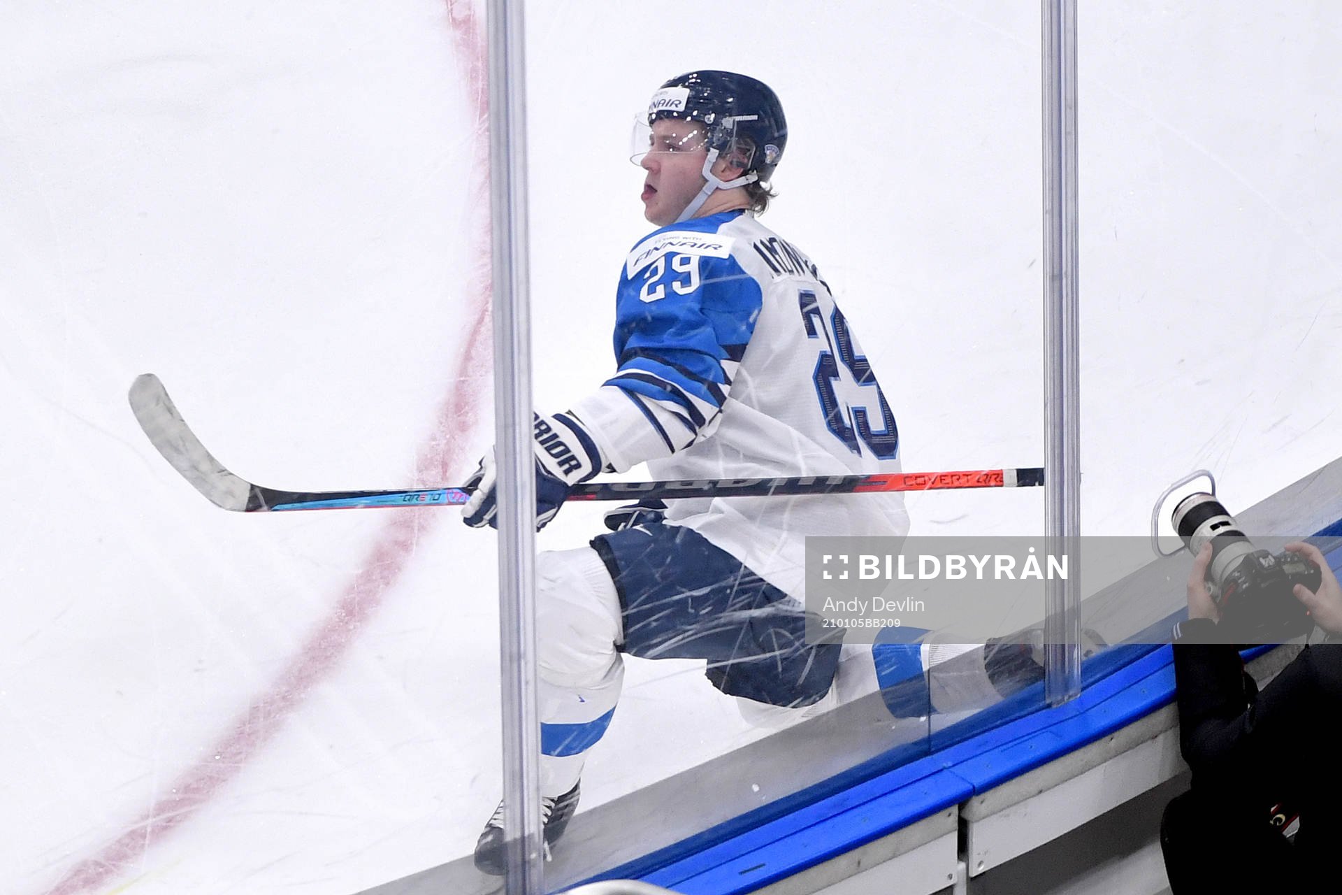 Kasper Simontaival of Finland celebrates his third period