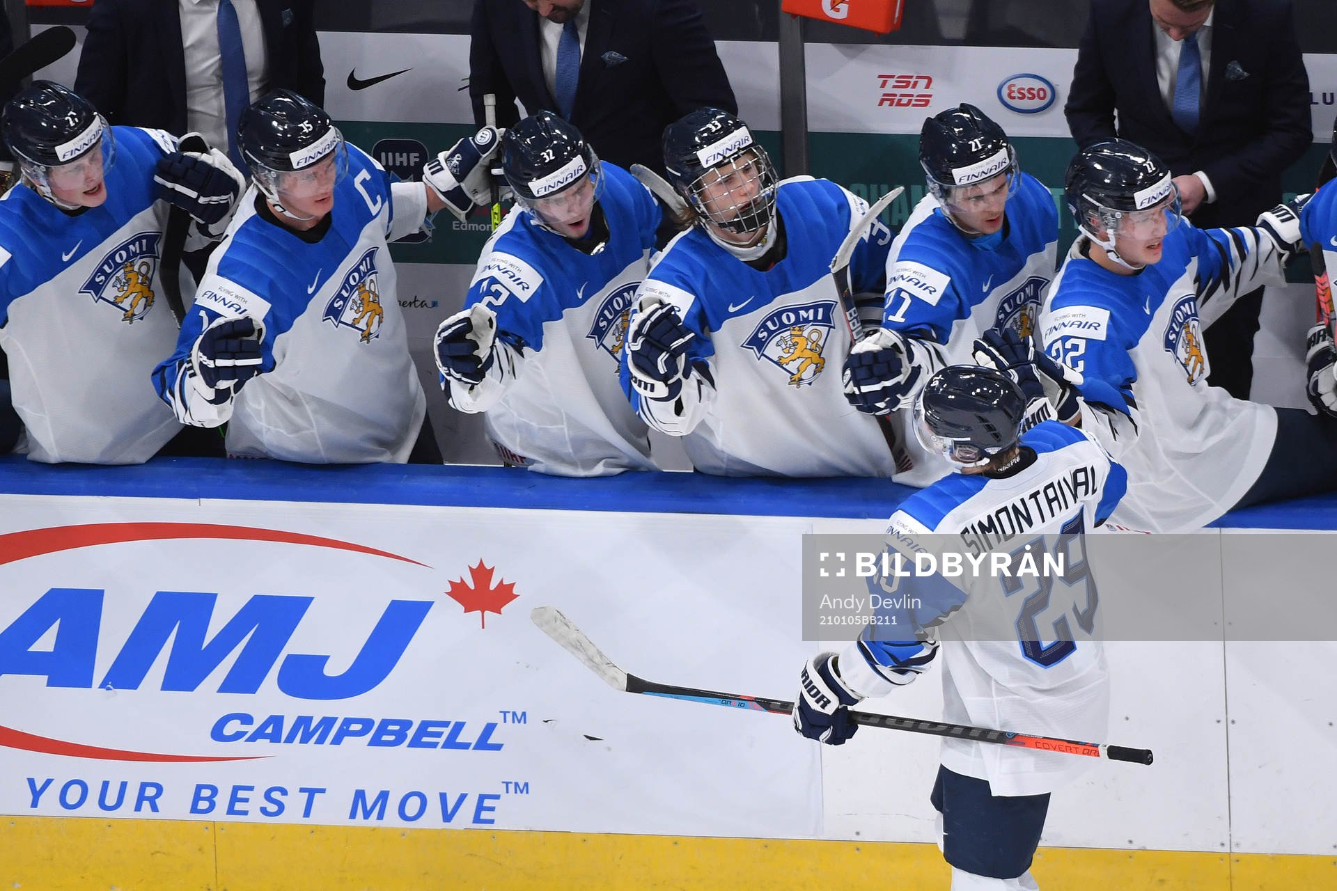 Kasper Simontaival of Finland celebrates his third period