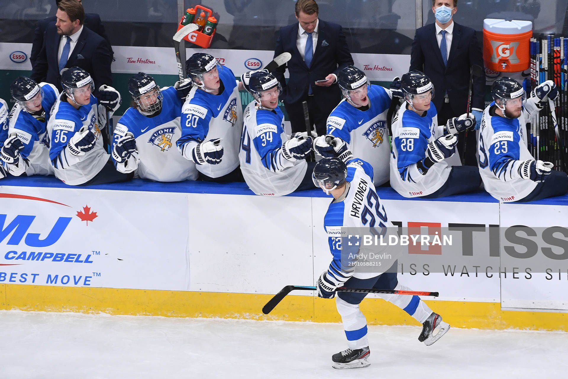 Roni Hirvonen of Finland celebrates the 3-3 gaol