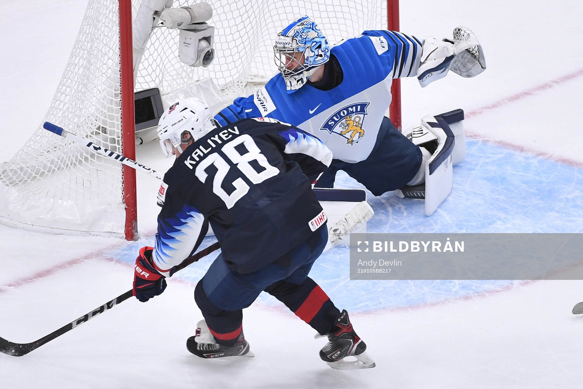 Kari Piiroinen of Finland makes a save