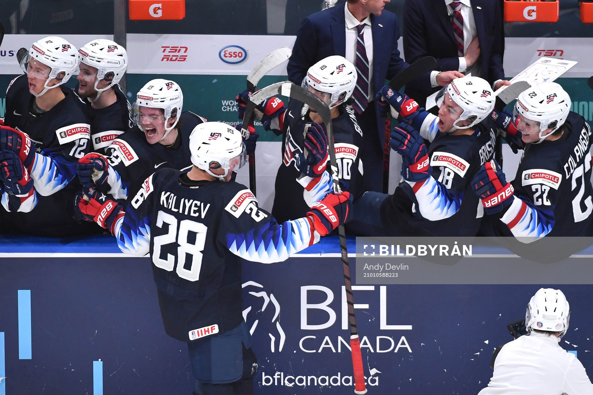 Arthur Kaliyev of USA celebrates the 4-3 go ahead goal