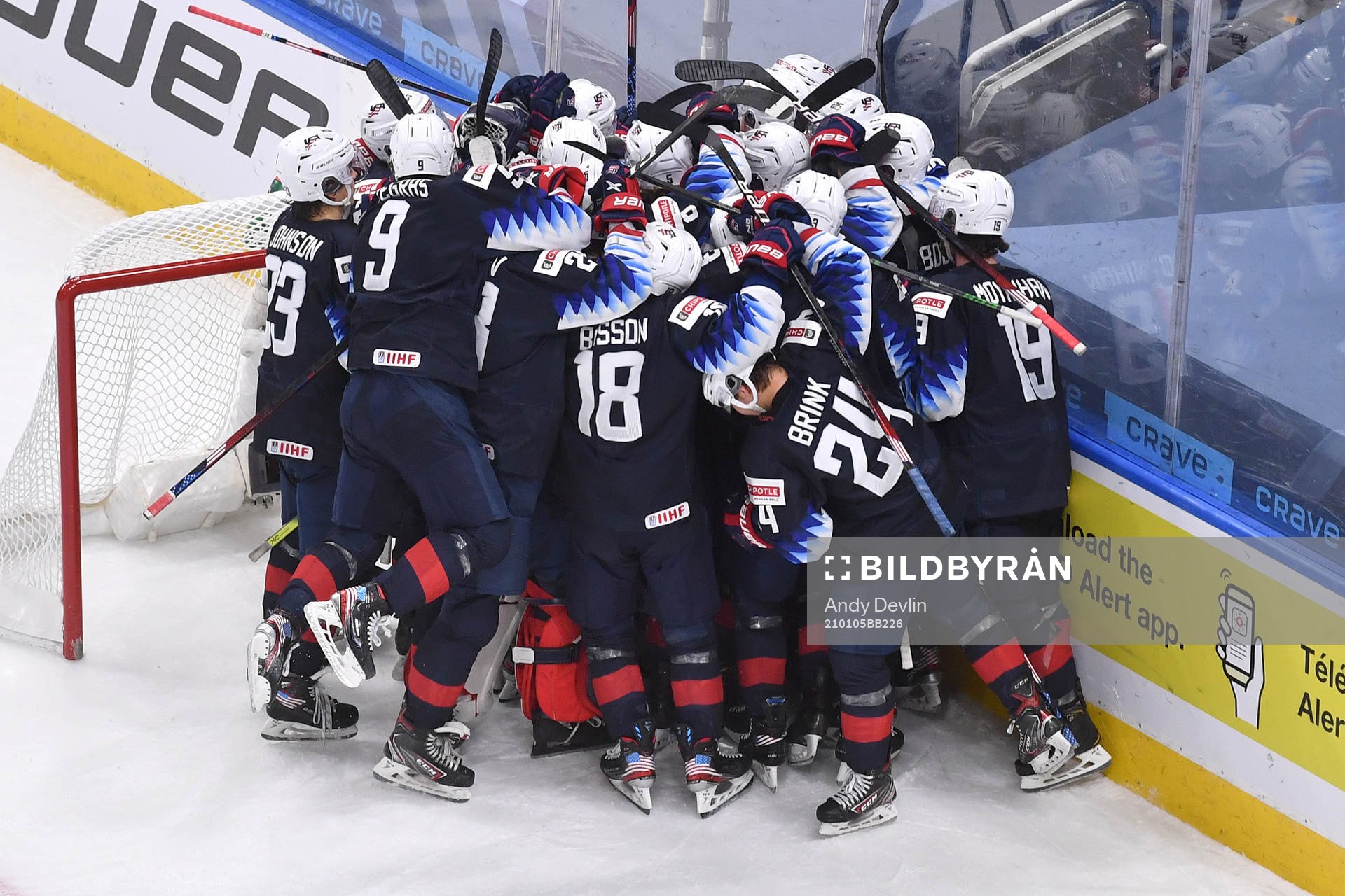 Team USA celebrates their 4-3 victory