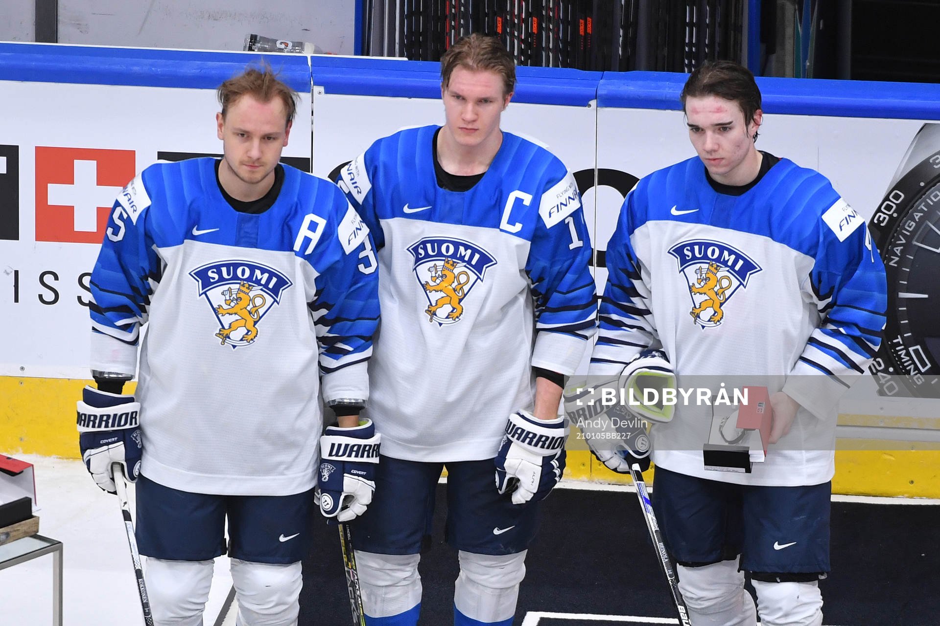 Mikko Kokkonen, Anton Lundell and Ville Heinola of Finland