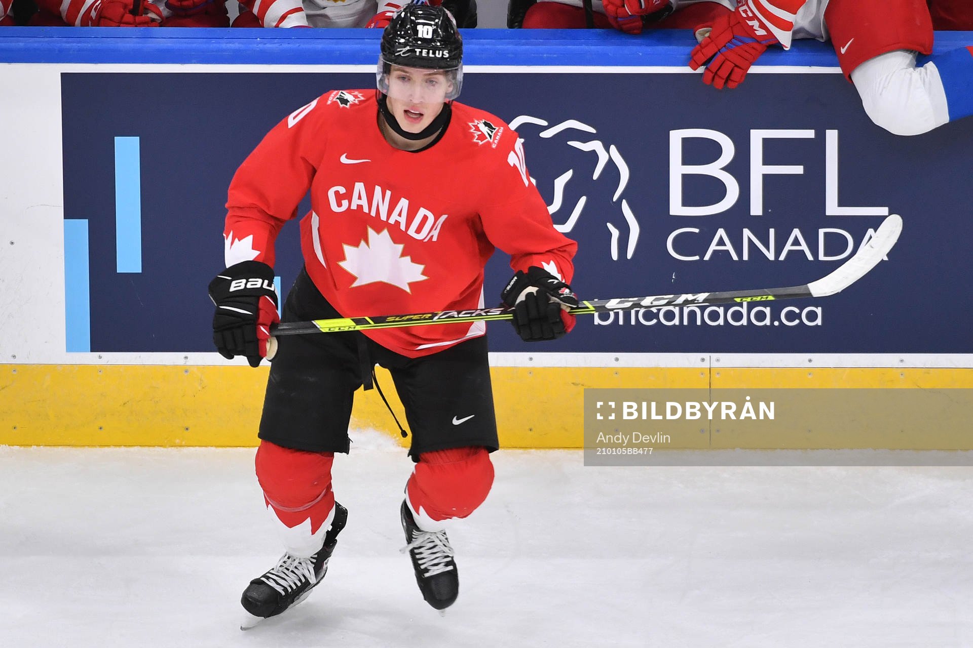 Dylan Holloway of Canada skates