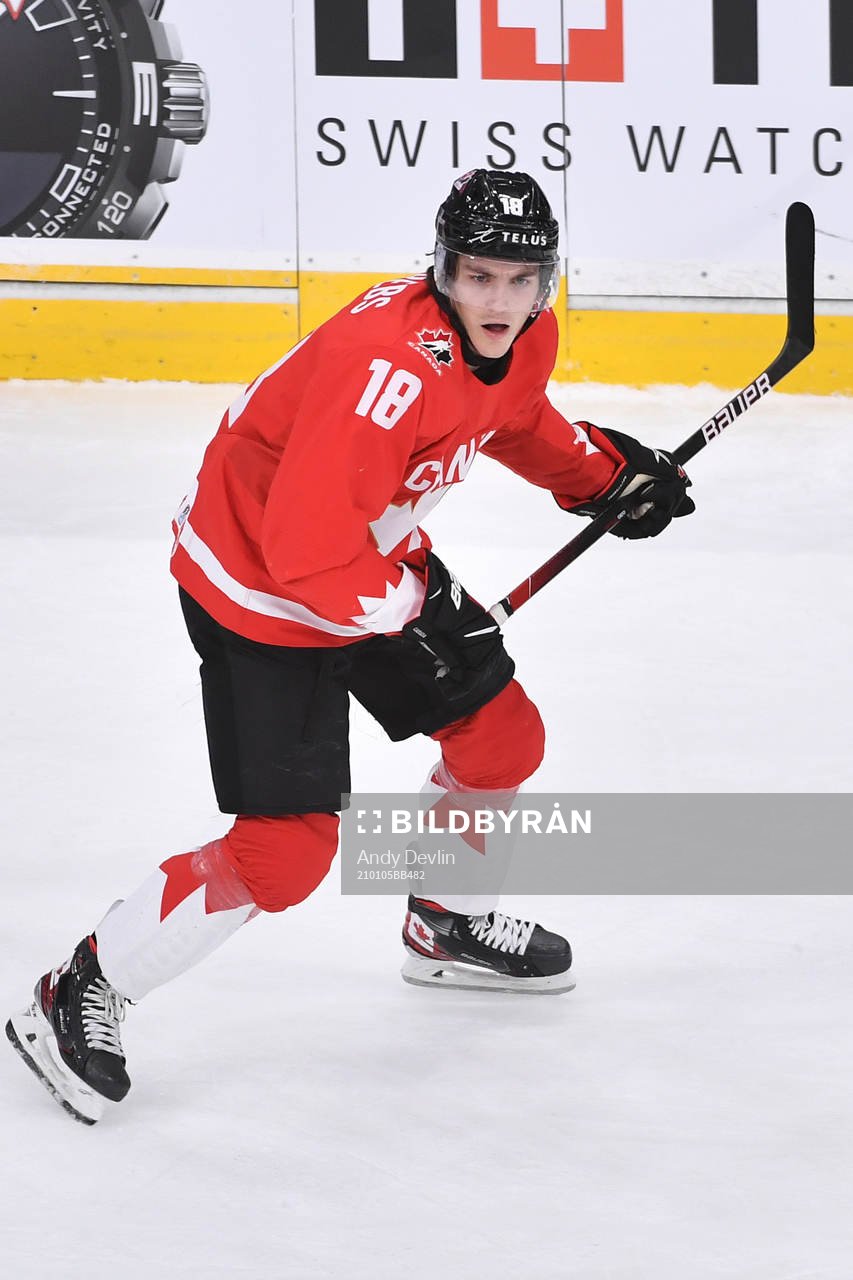 Peyton Krebs of Canada skates