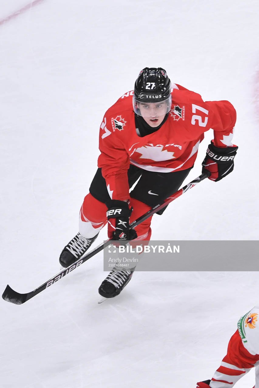 Justin Barron of Canada skates