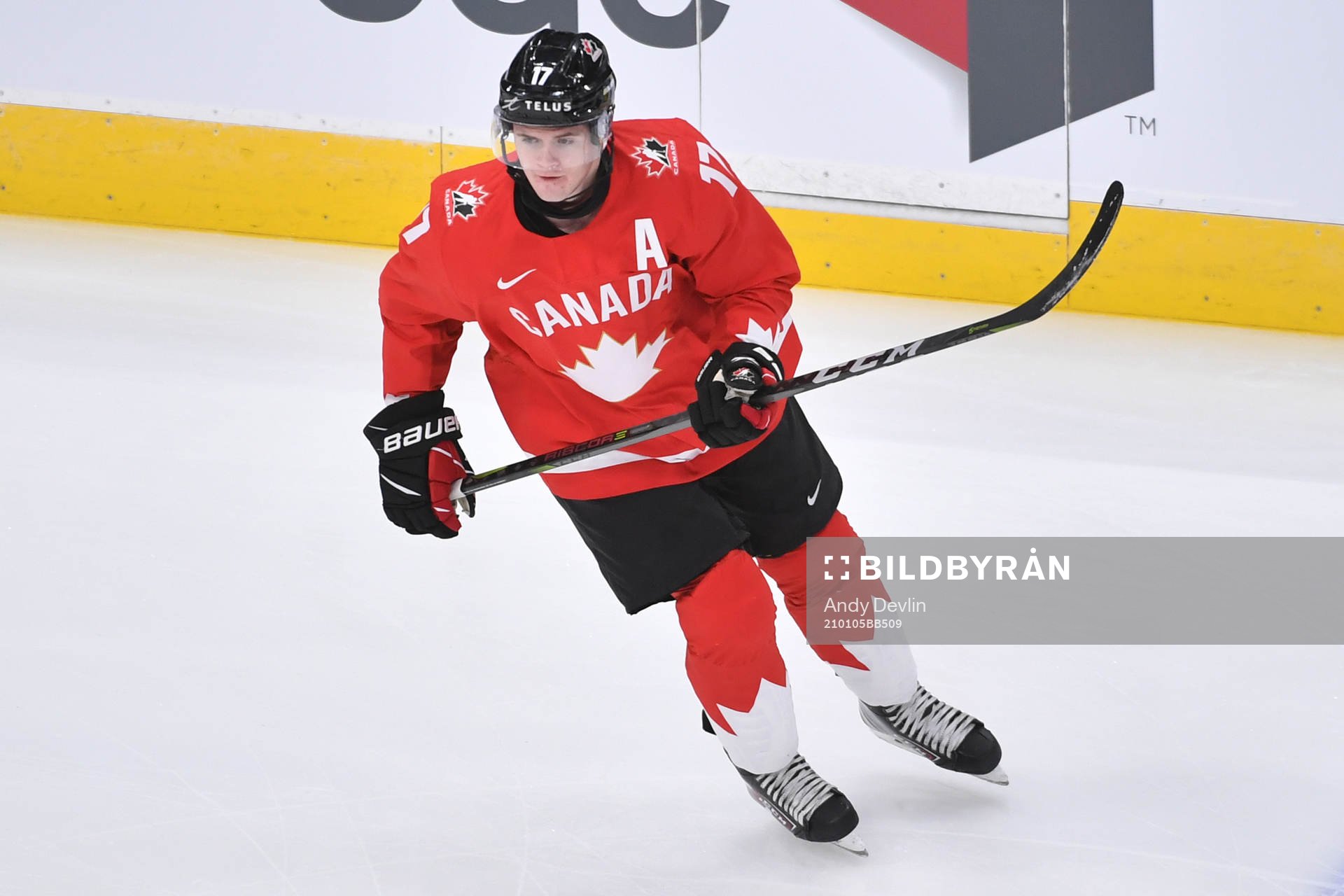 Connor McMichael of Canada participates in warm up