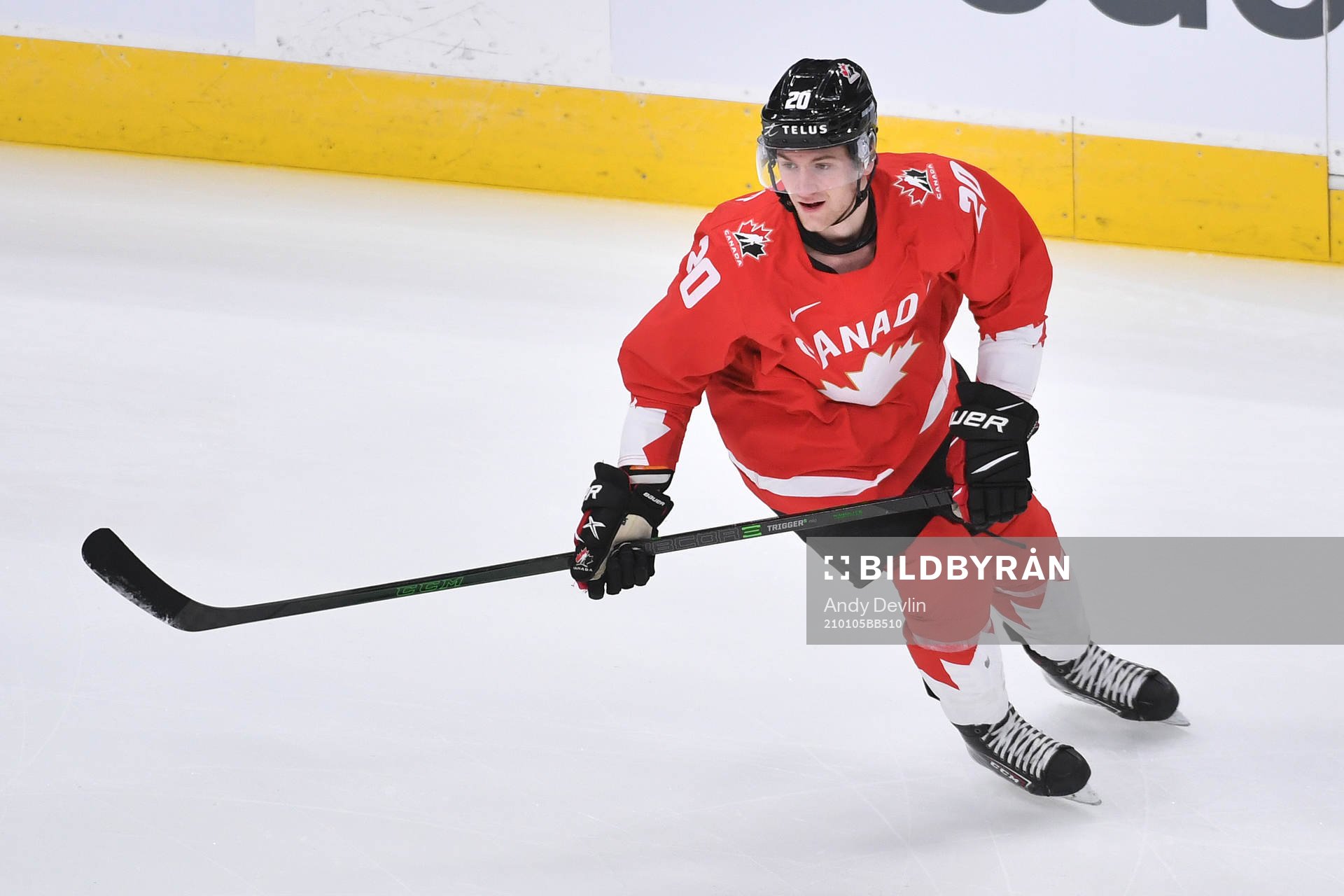 Dawson Mercer of Canada participates in warm up
