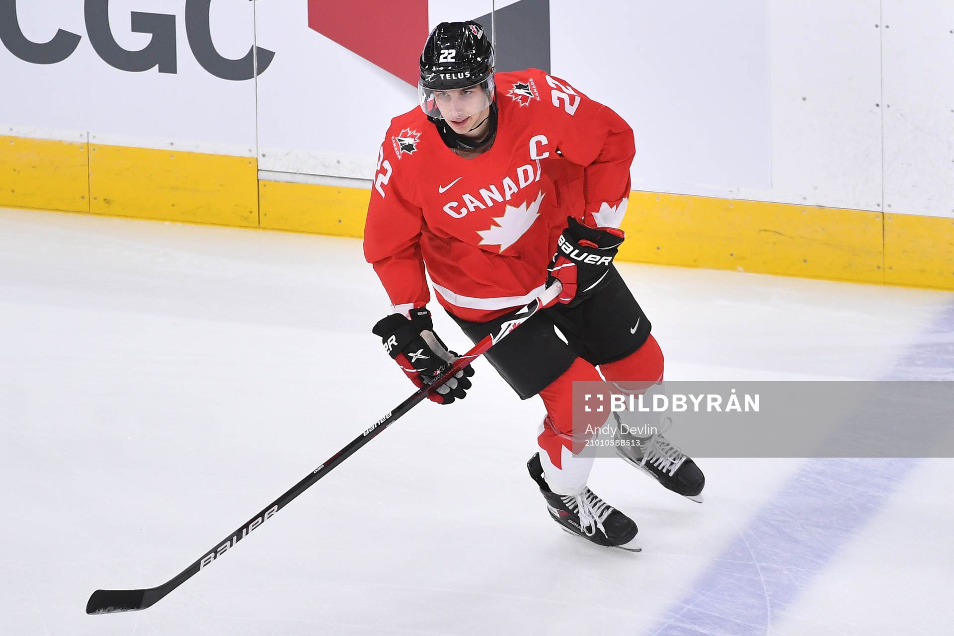 Dylan Cozens of Canada participates in warm up