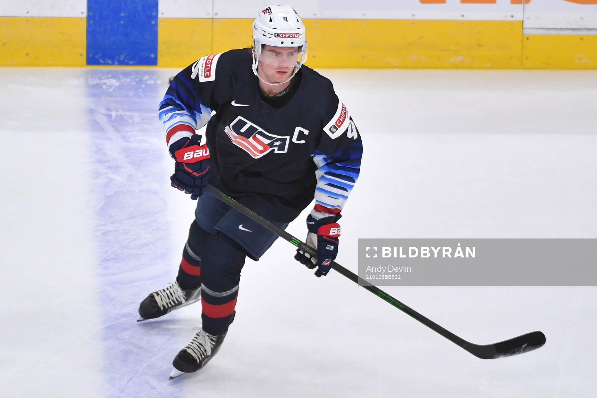Trevor Zegras of USA participates in warm up