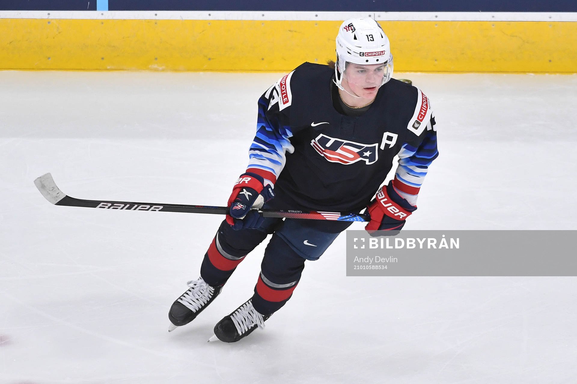 Cole Caufield of USA participates in warm up