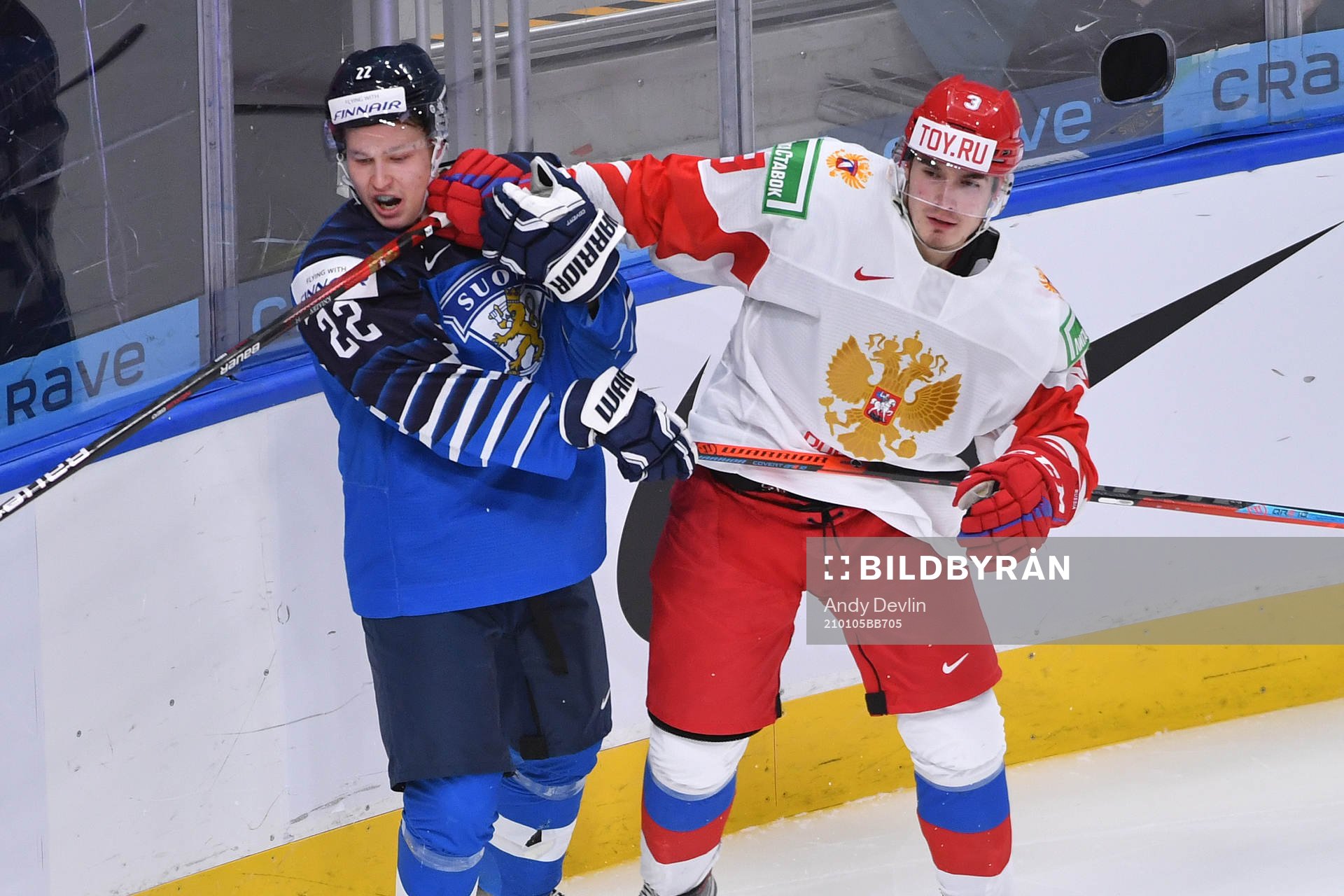 Artemi Knyazev of Russia punches Roni Hirvonen of Finland