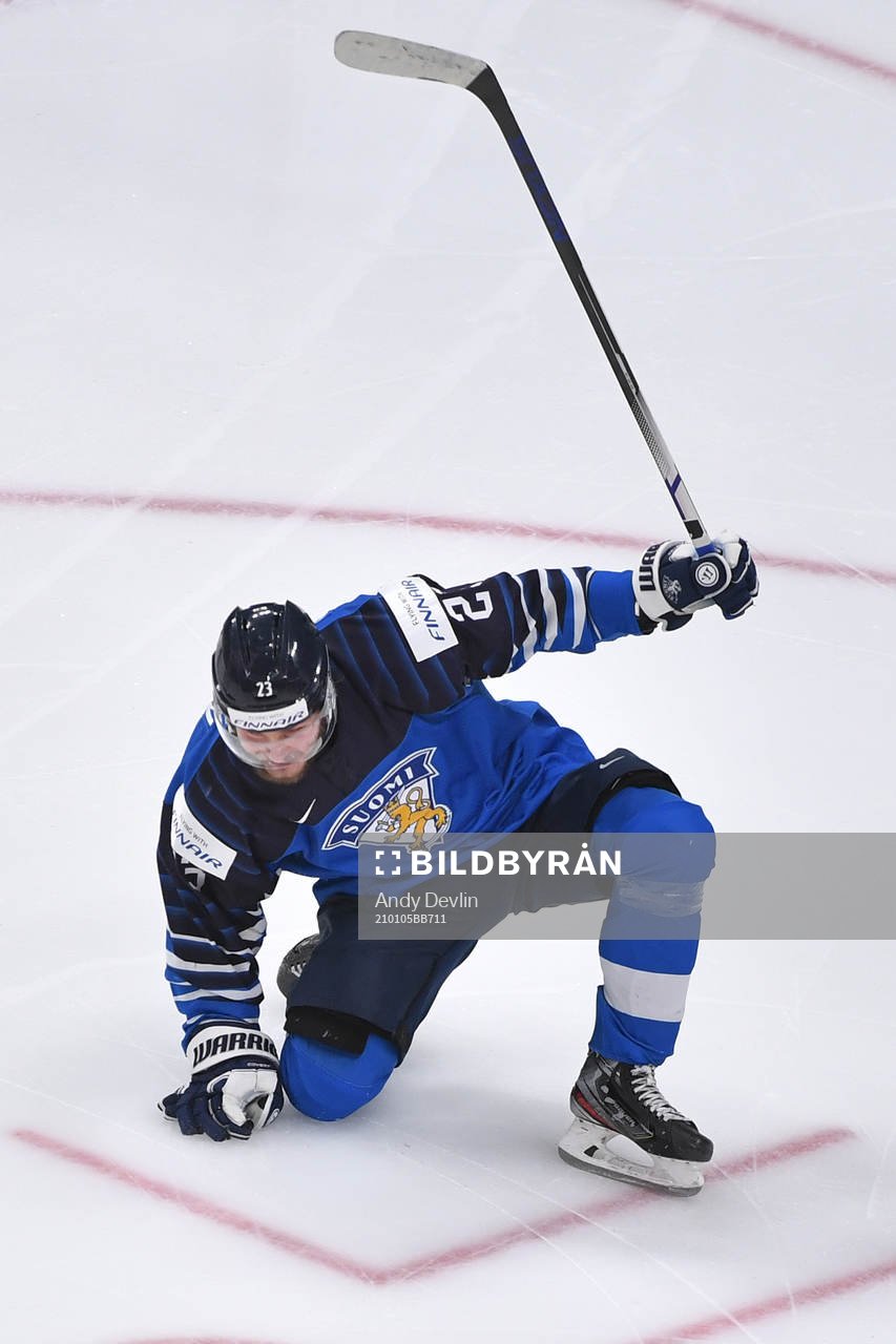 Mikko Petman of Finland celebrates his third period goal