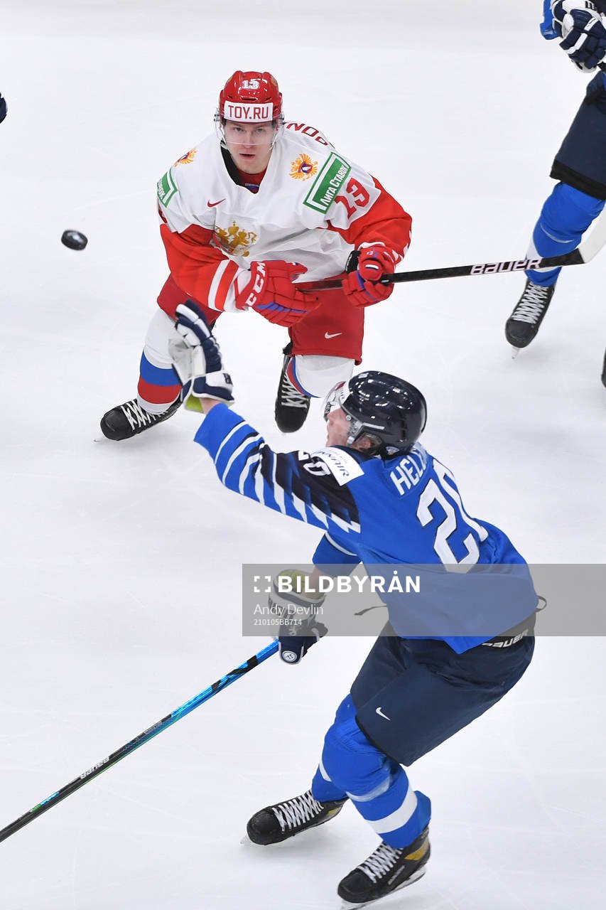 Yegor Afanasiev of Russia watches the puck as Samuel