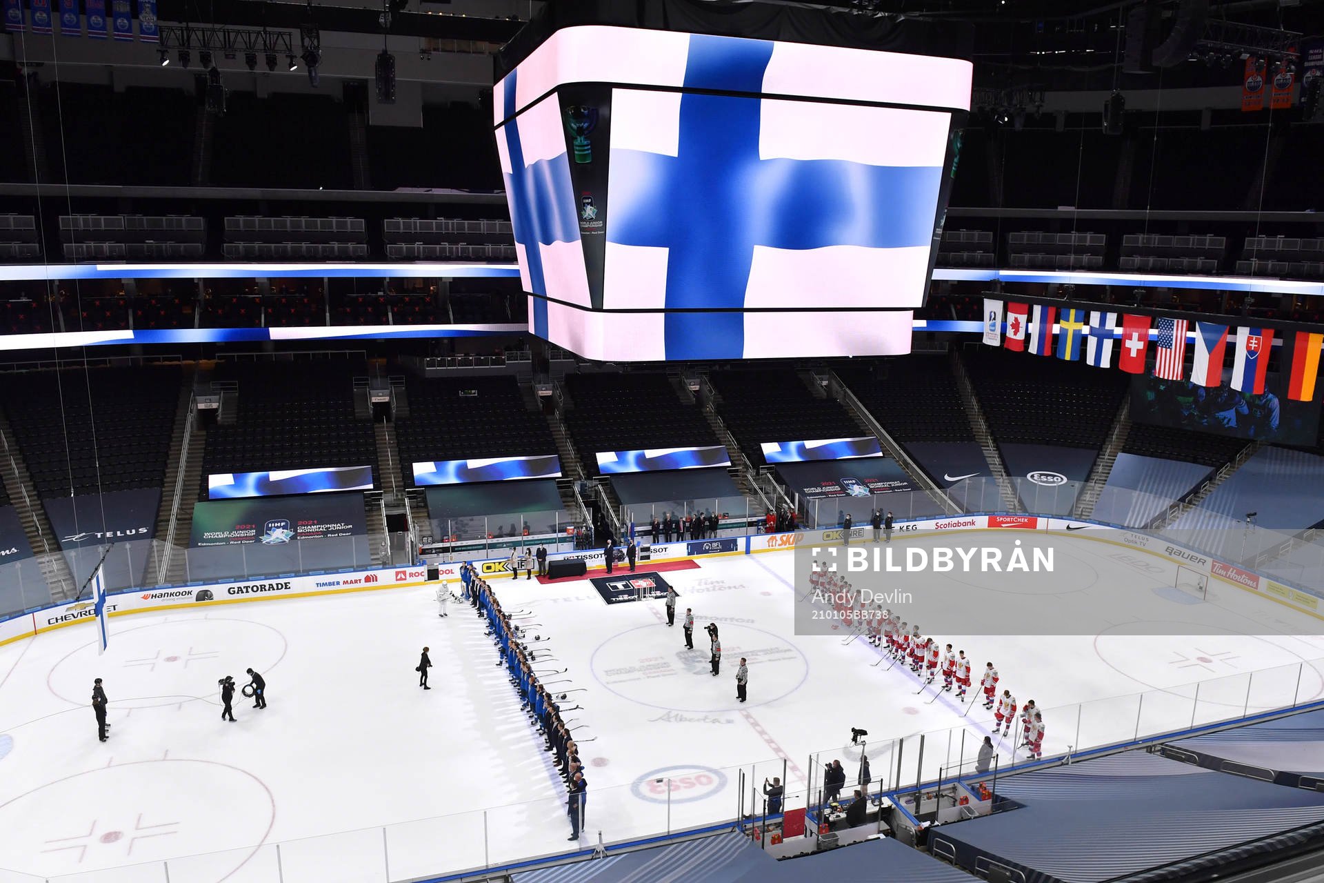 Team Finland and Team Russia stand for Finland's national