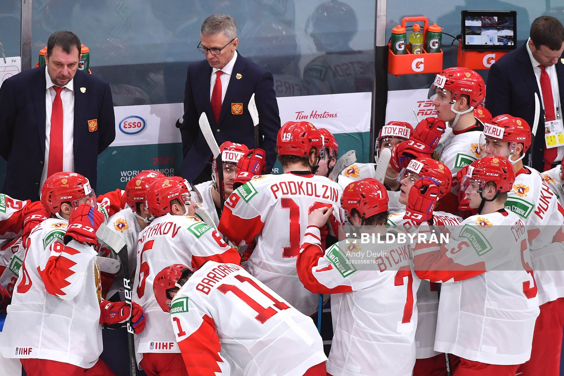 Team captain Vasili Podkolzin of Russia tries to motivate