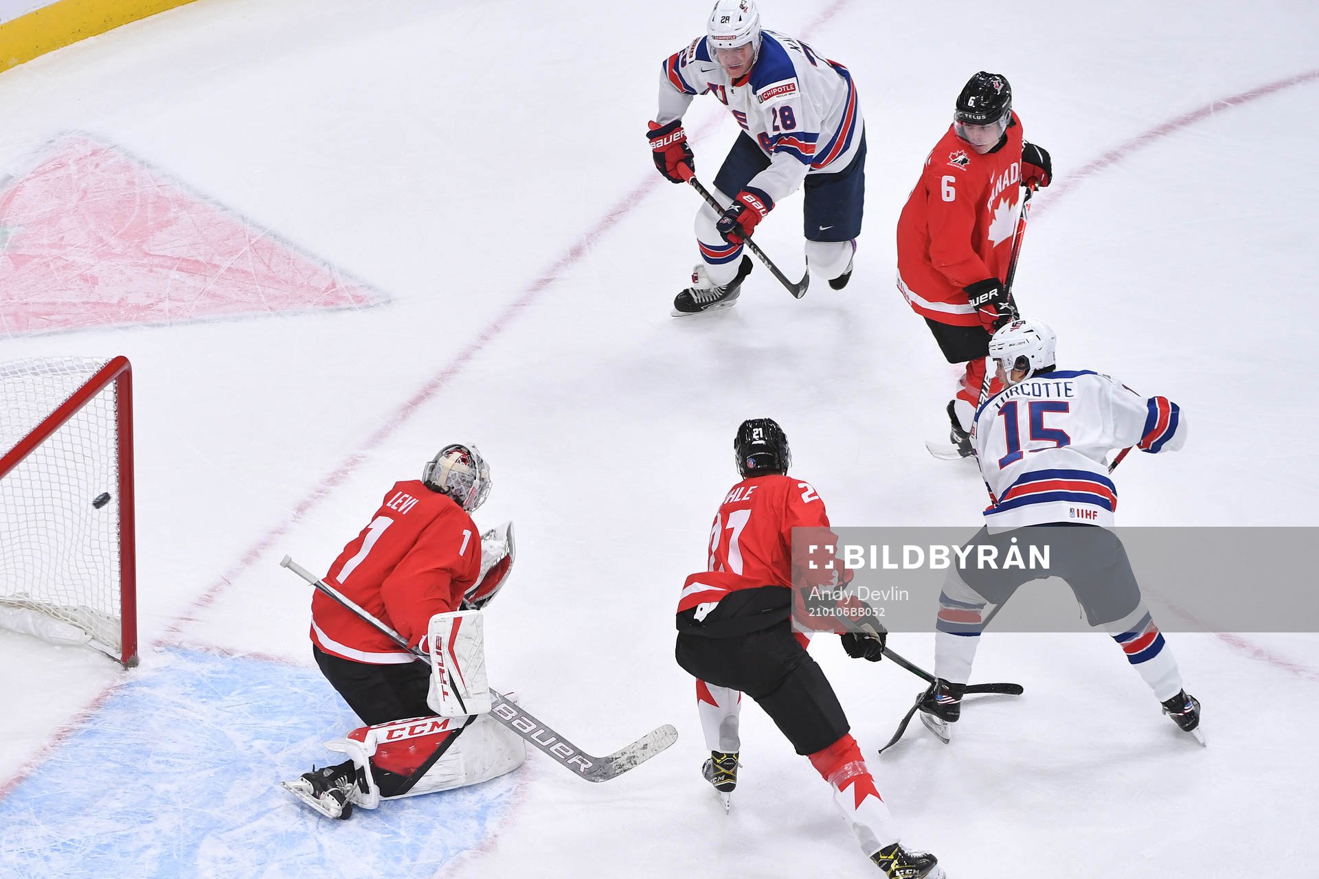 Alex Turcotte of USA scores the 1-0 goal