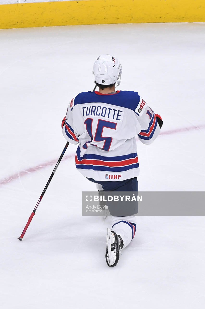 Alex Turcotte of USA celebrates the 1-0 goal
