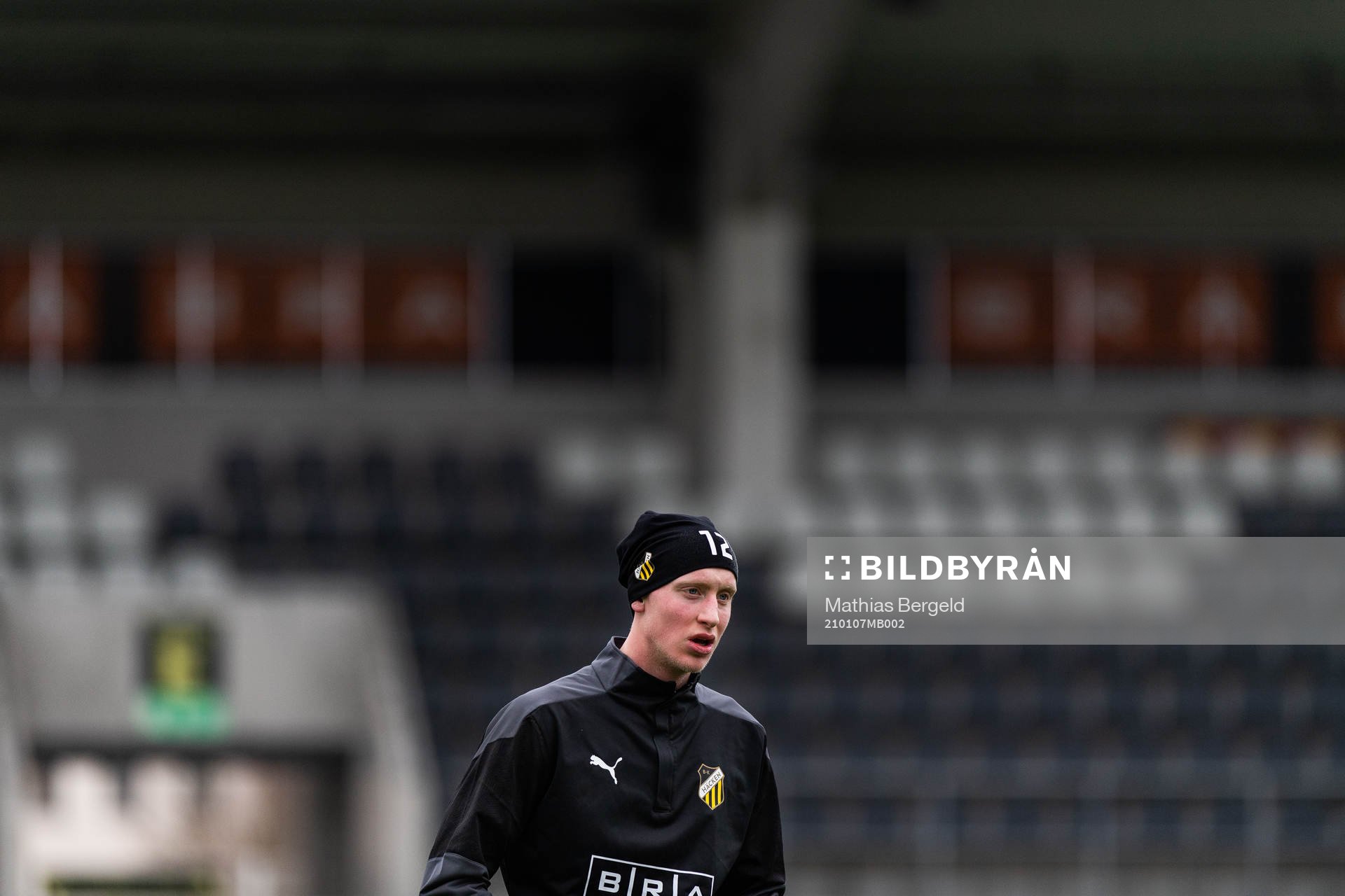 Valgeir Lunddal Fridriksson under en träning med det allsvenska fotbollslaget Häcken den 7 januari 2021 i Göteborg.