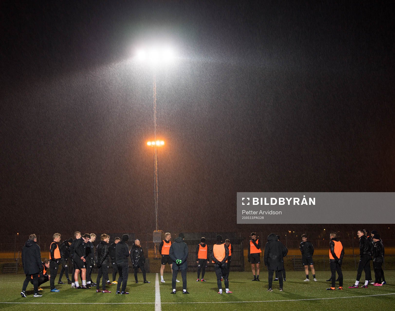 Landskronas spelare har genomgång under en fotbollsträning med Landskrona den 11 januari 2021 i Landskrona.
