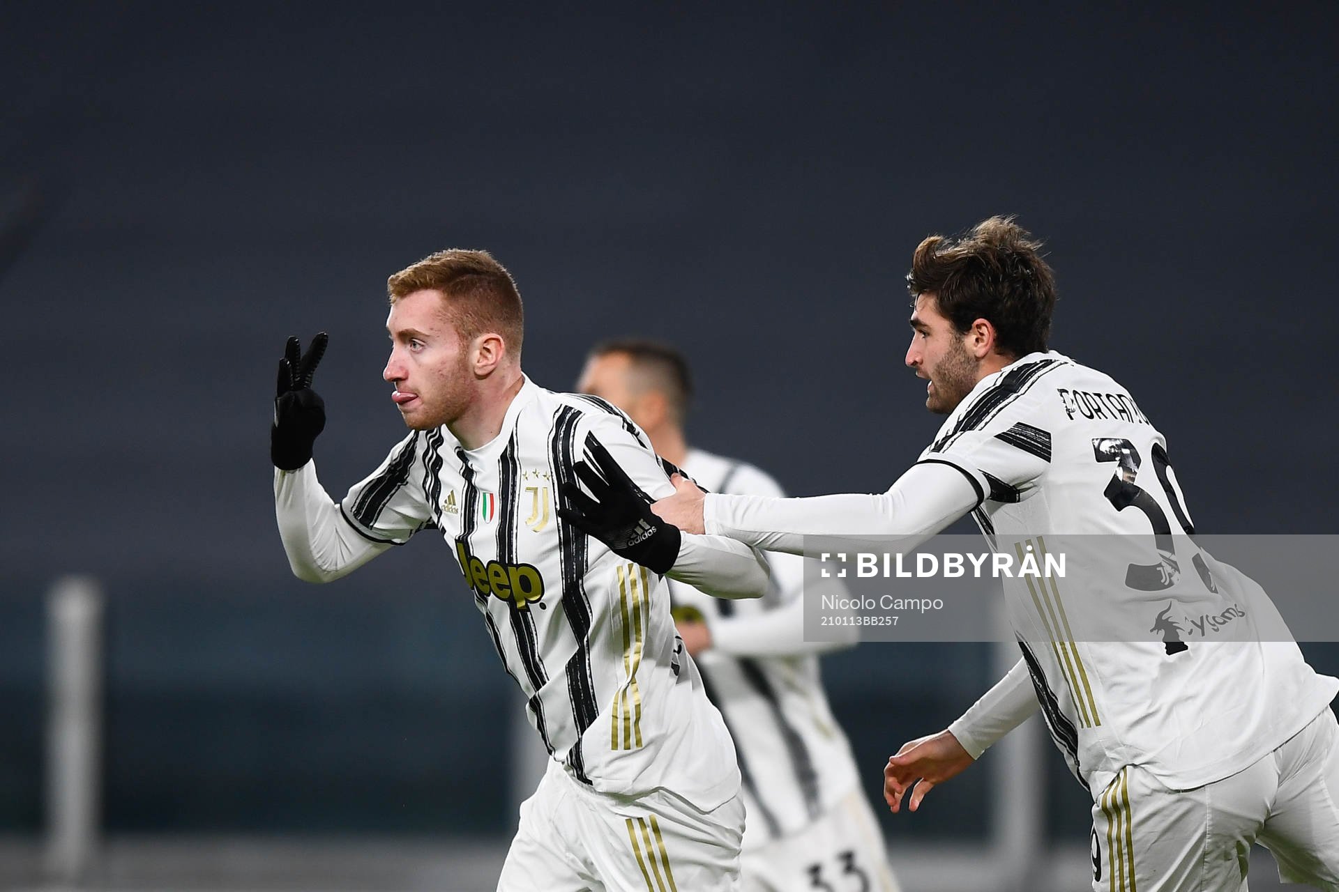 Dejan Kulusevski of Juventus celebrates scoring the 1-0 goal