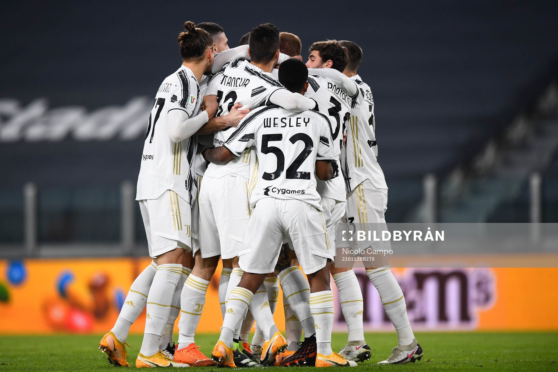 Dejan Kulusevski of Juventus celebrate with team mates