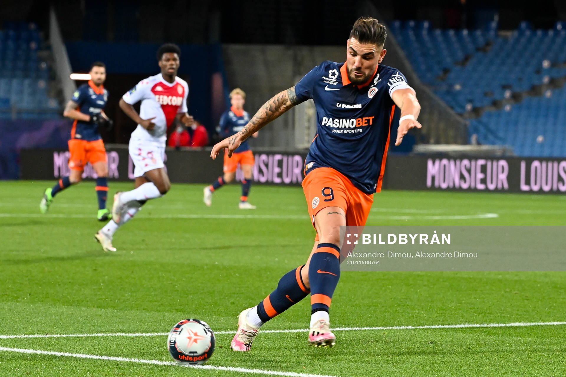 Fotboll, Franska Ligan, Montpellier - Monaco: Andy DELORT of Montpellier during the Ligue 1 match between Montpellier and Monaco at Stade de la Mosson on January 15, 2021 in Montpellier, France. (