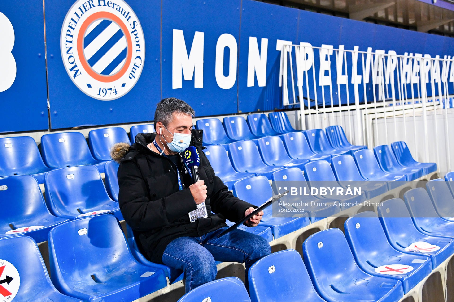 Fotboll, Franska Ligan, Montpellier - Monaco: Eric LARCHEVEQUE speaker of Montpellier during the Ligue 1 match between Montpellier and Monaco at Stade de la Mosson on January 15, 2021 in Montpellier, France. (