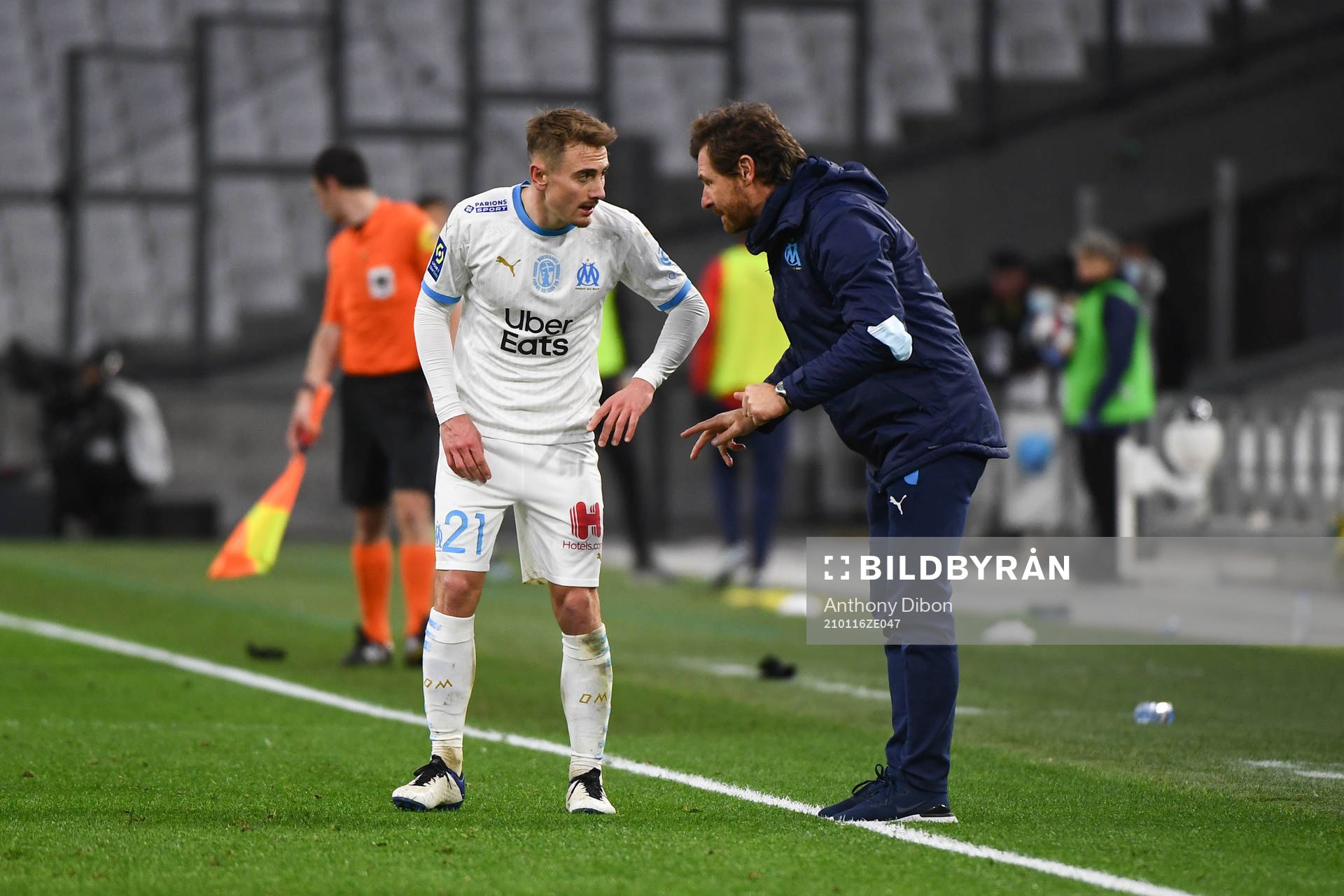 Valentin RONGIER of Marseille and Andre VILLAS BOAS coach
