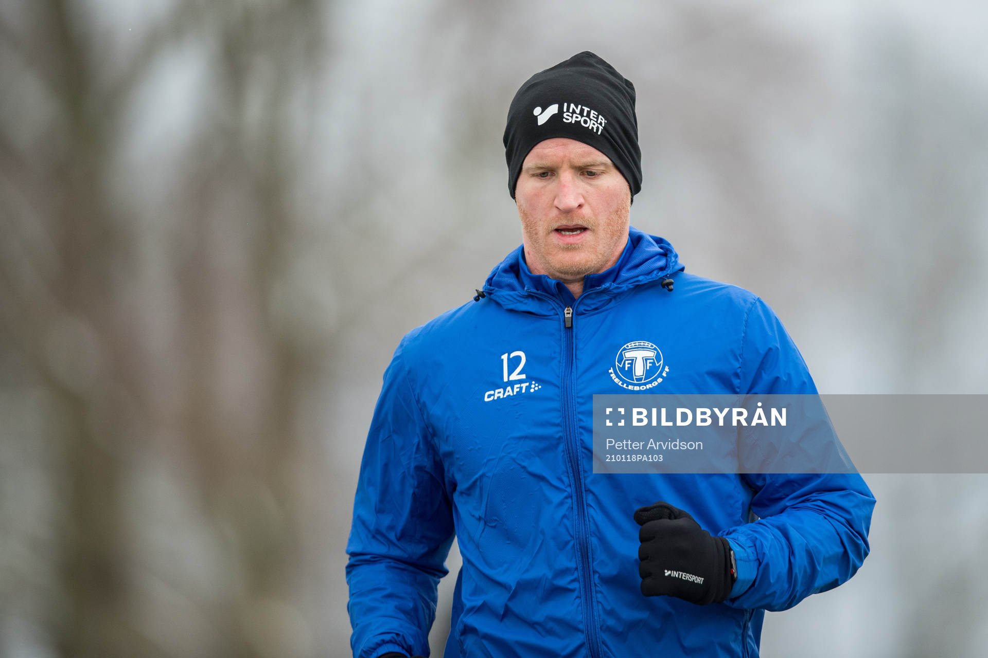 Målvakt Hampus Nilsson under en fotbollsträning med Trelleborg den 18 januari 2021 i Trelleborg.