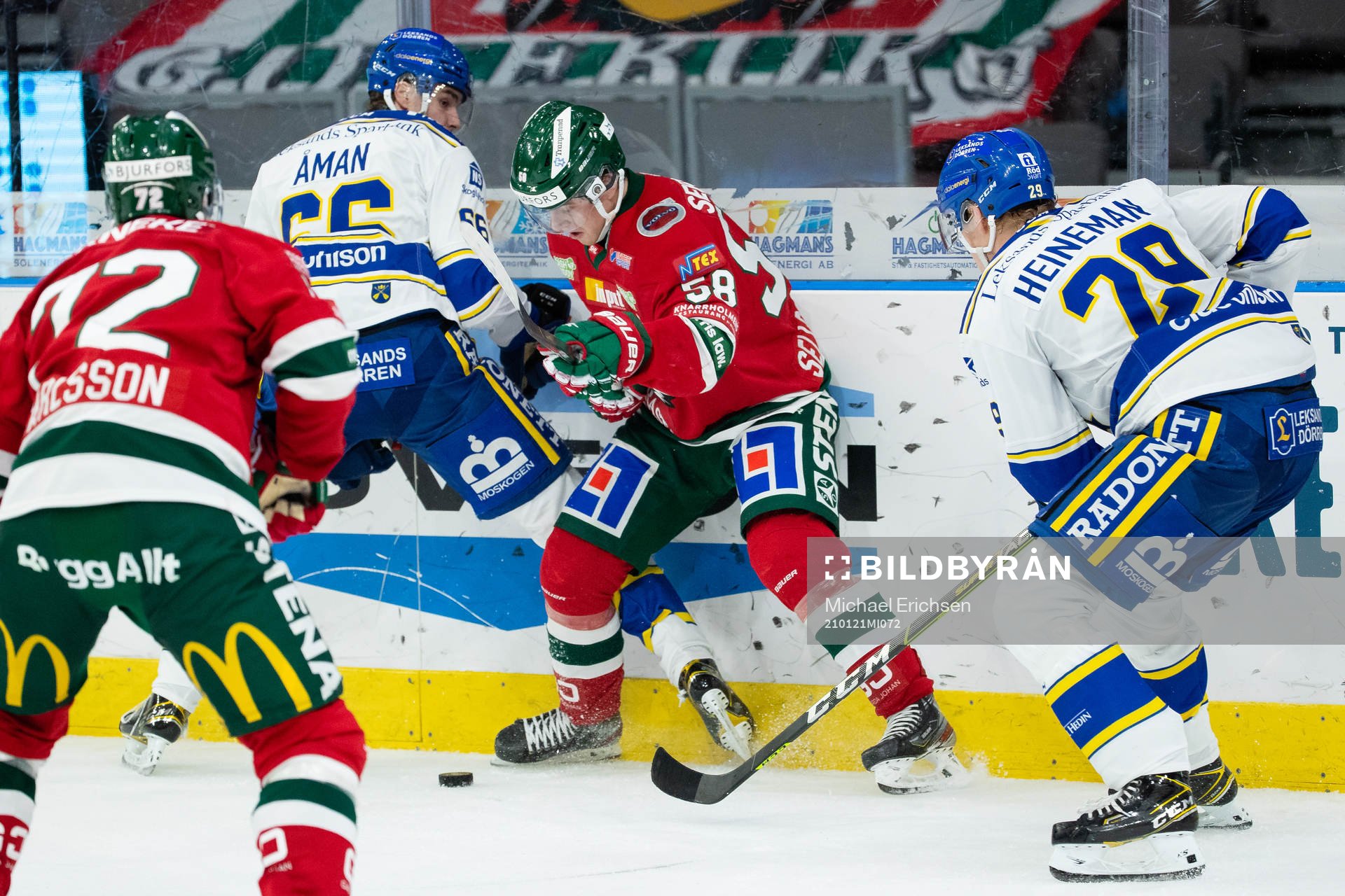 Frölundas Jesper Sellgren och Leksands Nils Åman och Emil