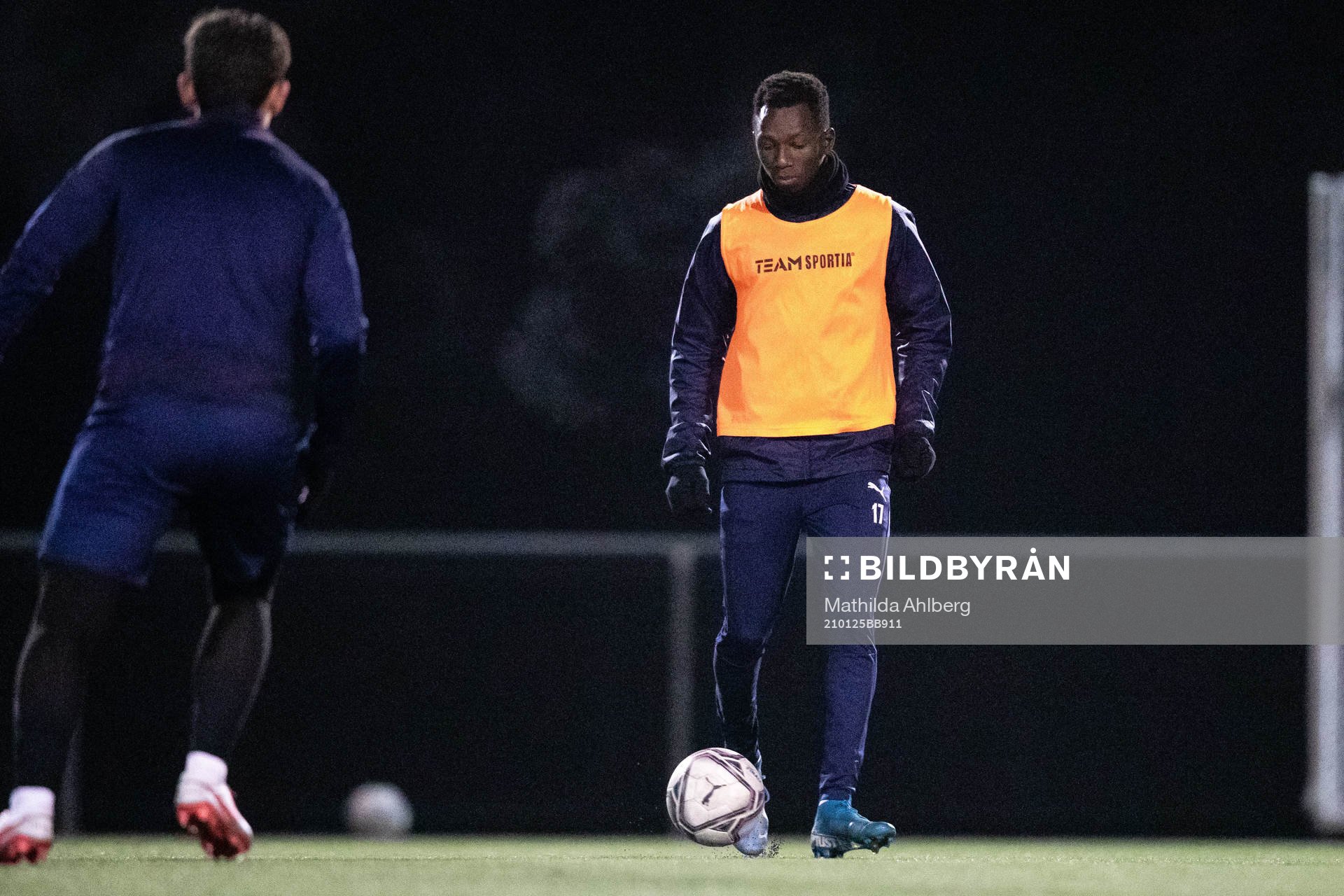 Österlens Lassine Traore under en träning med Österlen den 25 januari 2021 i Skillinge. 