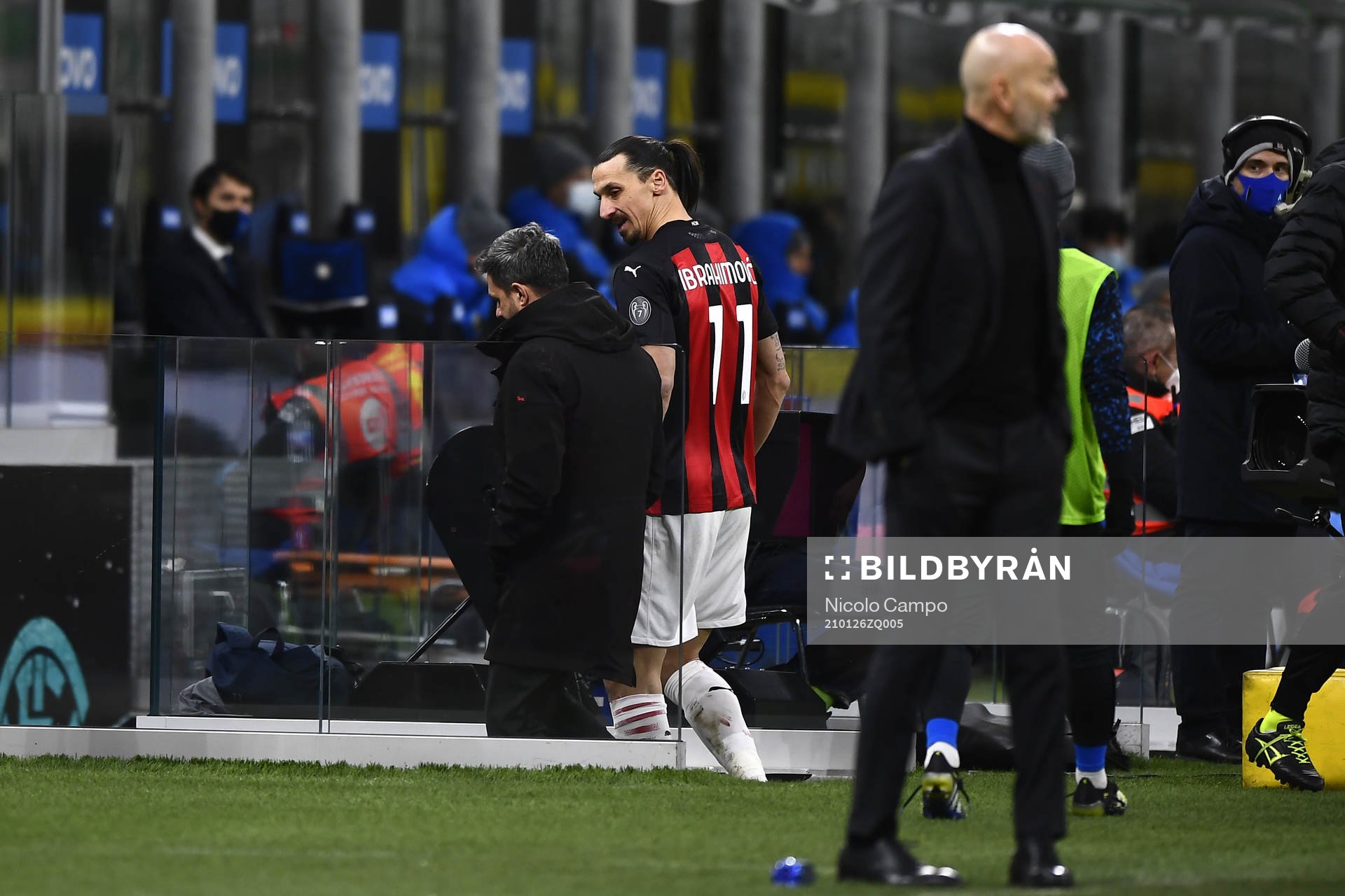 Zlatan Ibrahimovic of Milan receives a red card