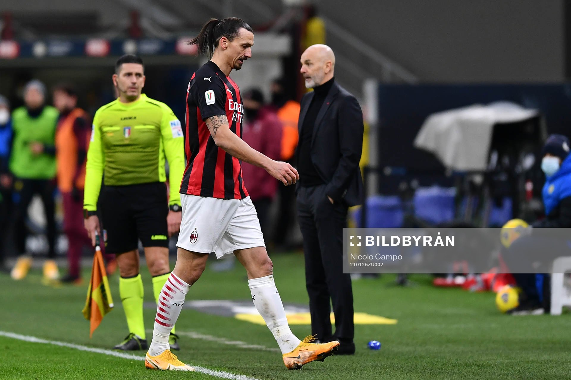 Zlatan Ibrahimovic of Milan receives a red card