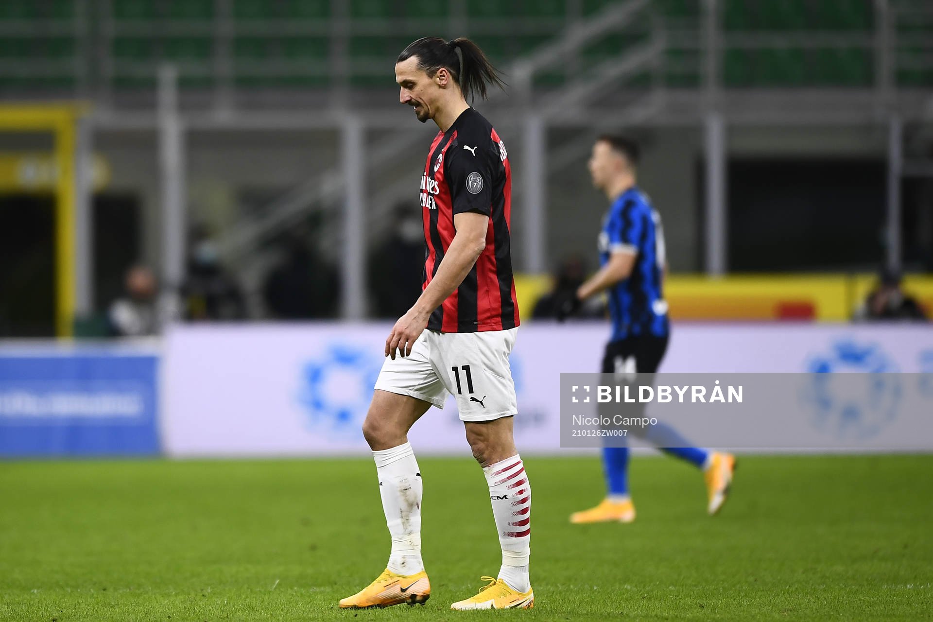 Zlatan Ibrahimovic of Milan receives a red card