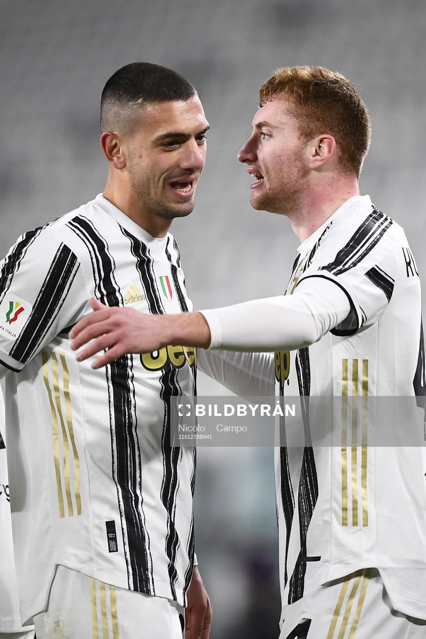 Dejan Kulusevski of Juventus celebrate with teammates