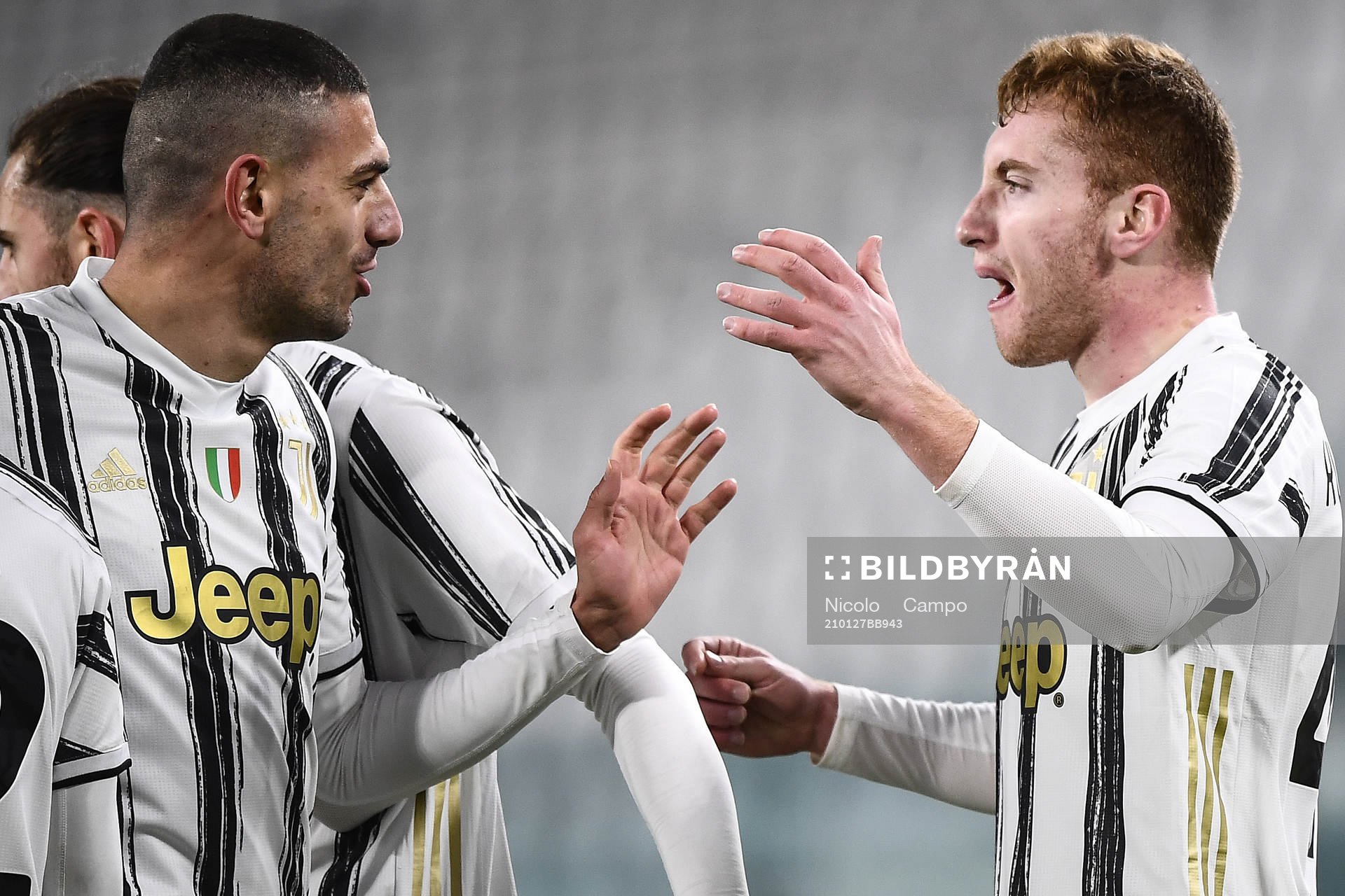 Dejan Kulusevski of Juventus celebrate with teammates