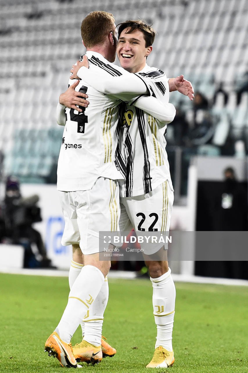 Dejan Kulusevski of Juventus celebrate with teammates