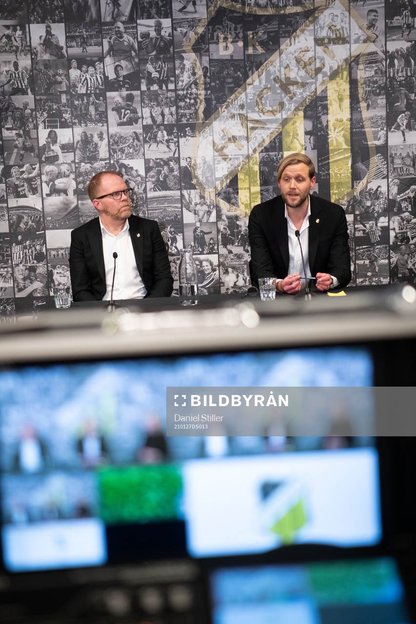 Ordförande Anders Billström och Marcus Jodin, klubbchef, under Häckens extrainsatta årsmöte där det ska avgöras ifall Kopparbergs/Göteborgs damlag ska bli en del av föreningen den 27 januari 2021 i Göteborg.