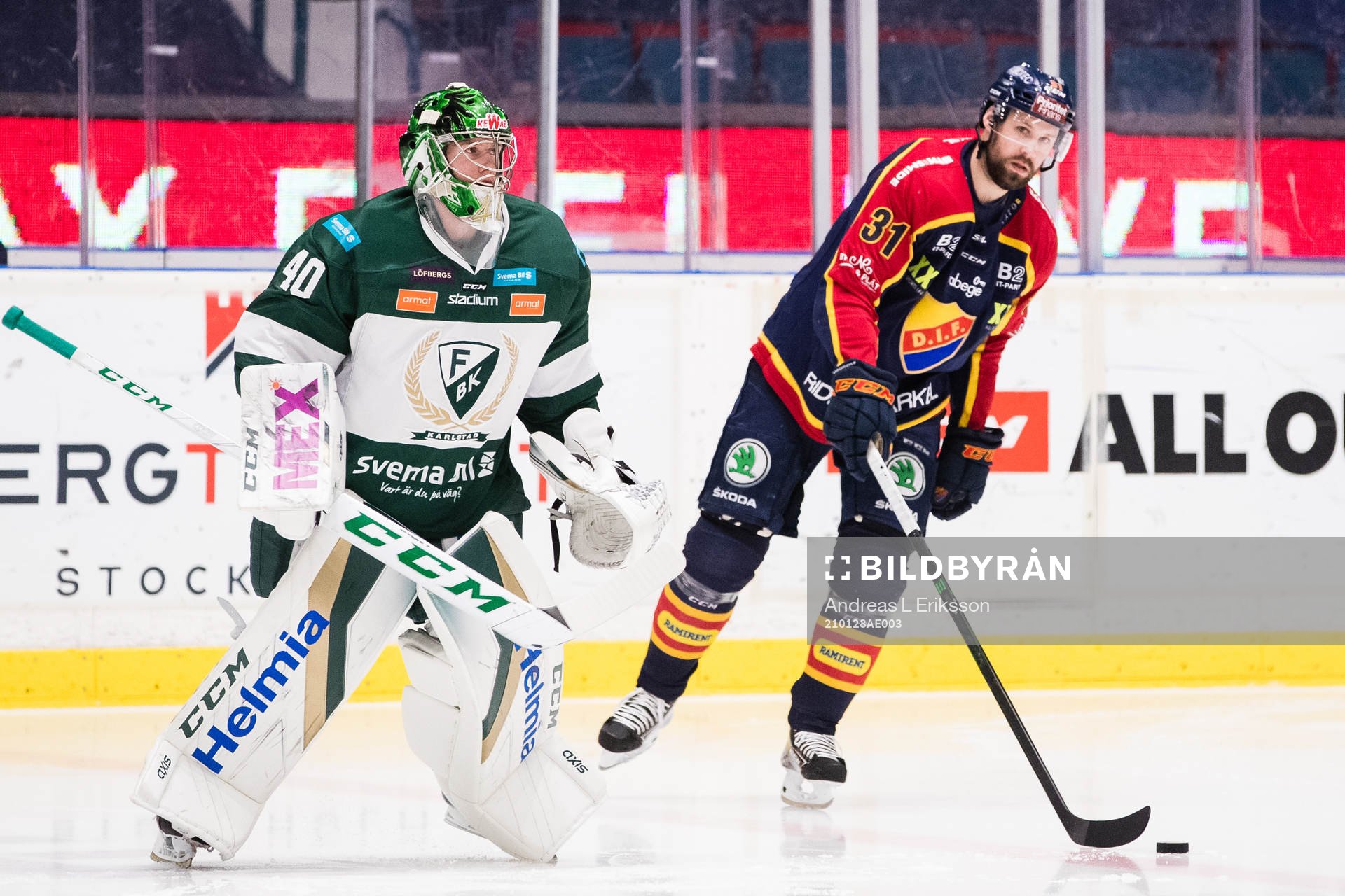 Färjestads målvakt Henrik Haukeland och Djurgårdens Dick