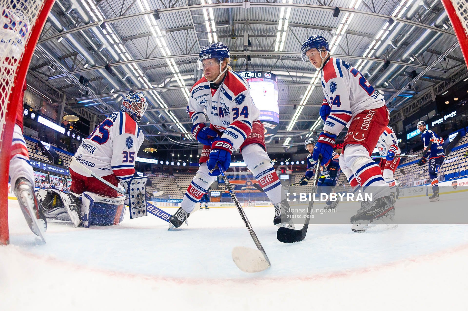 Oskarshamns målvakt Joe Cannata, Philip Samuelsson och Kim