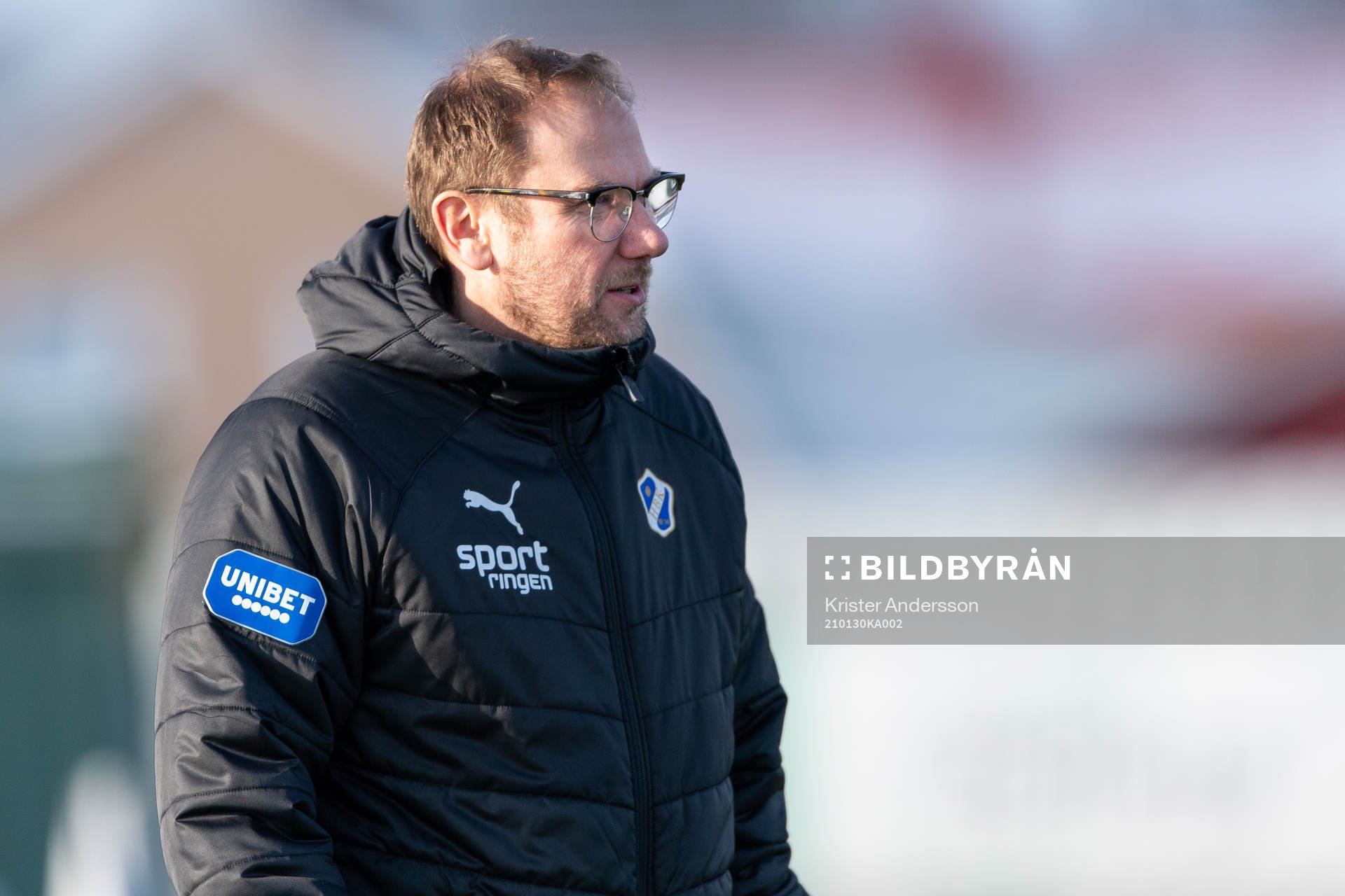 Halmstads tränare Magnus Haglund före träningsmatchen i