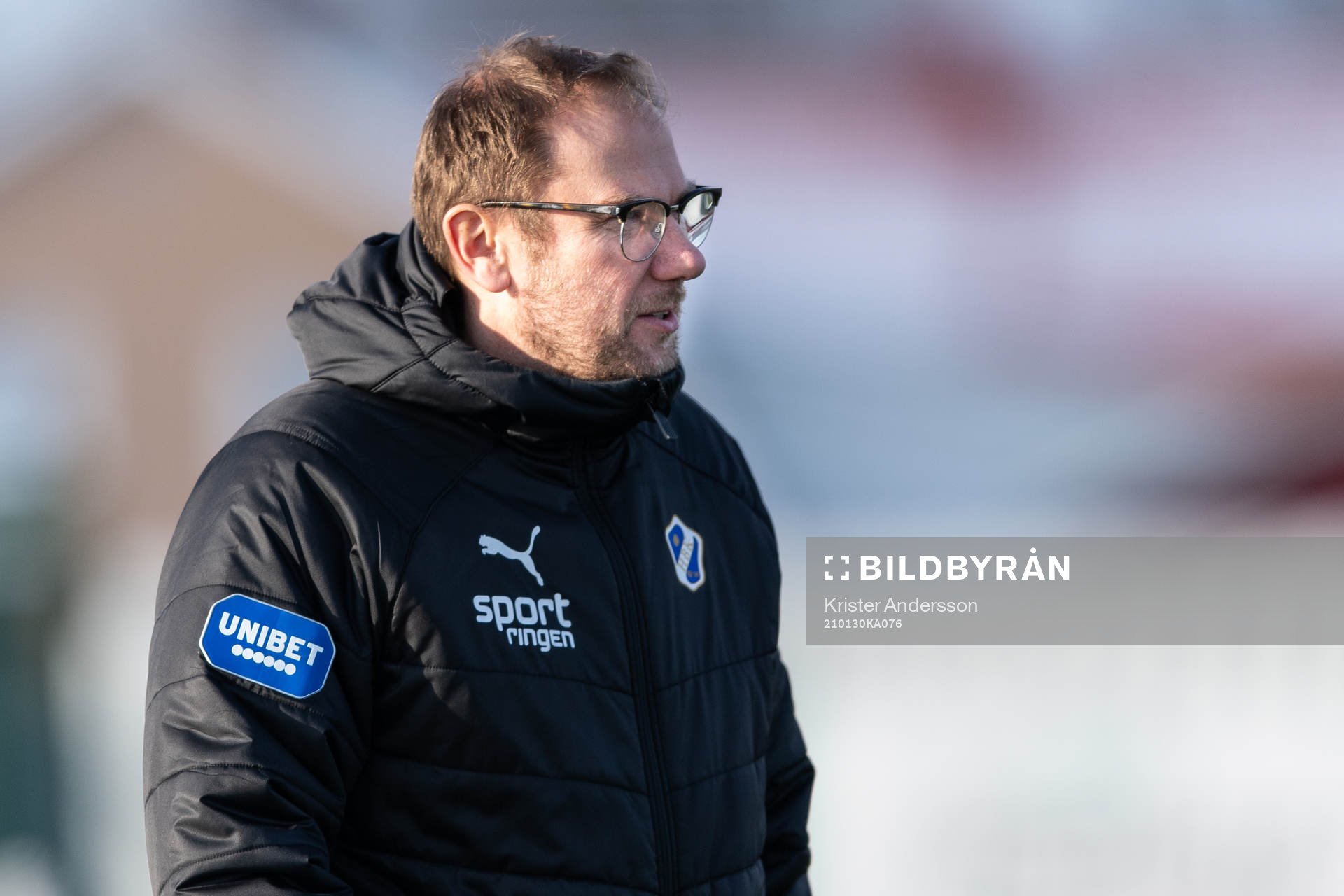 Halmstads tränare Magnus Haglund före träningsmatchen i