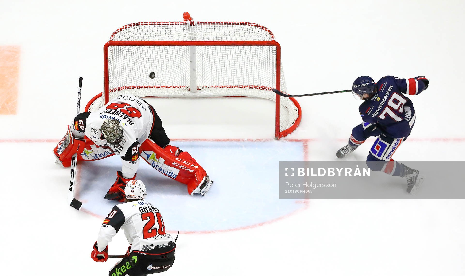 Mål 3-1 av Linköpings Patrik Lundh förbi Malmö Redhawks