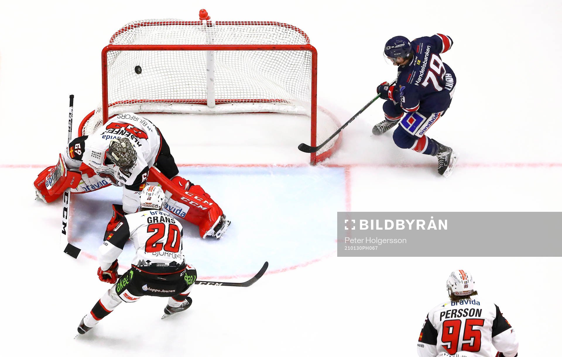 Mål 3-1 av Linköpings Patrik Lundh förbi Malmö Redhawks