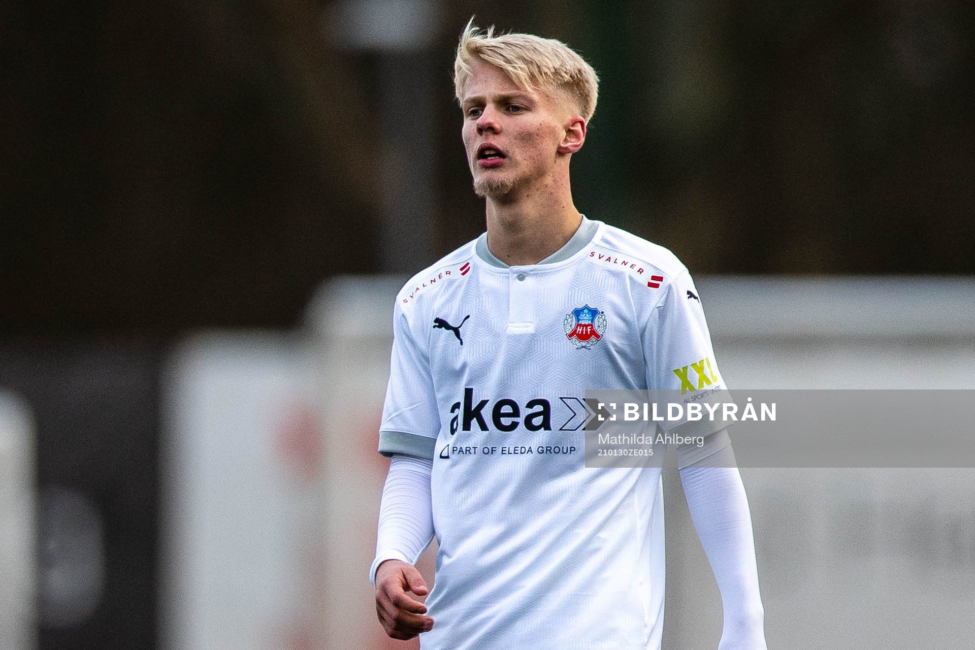 Helsingborgs Alvin Holmgren under träningsmatchen i fotboll mellan Helsingborg och Torn den 30 januari 2021 i Helsingborg. 