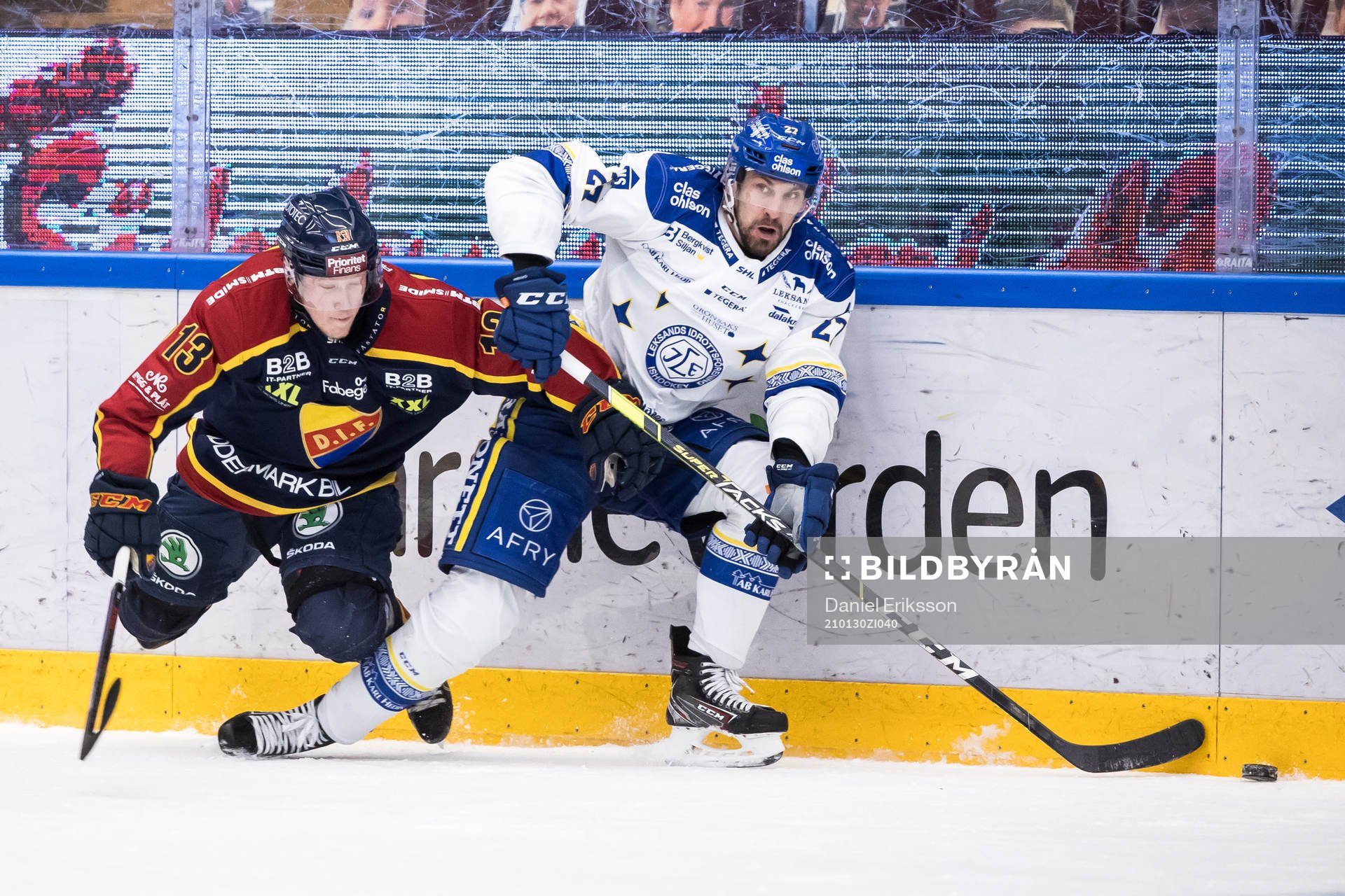 Djurgårdens Kalle Östman och Leksands Marek Hrivik