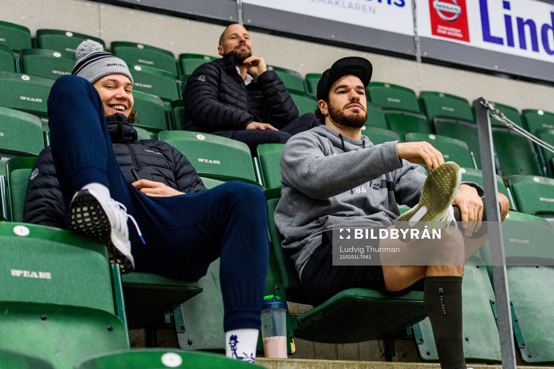 Moritz Seider, sportchef Chris Abbott och Eric Gelinas på